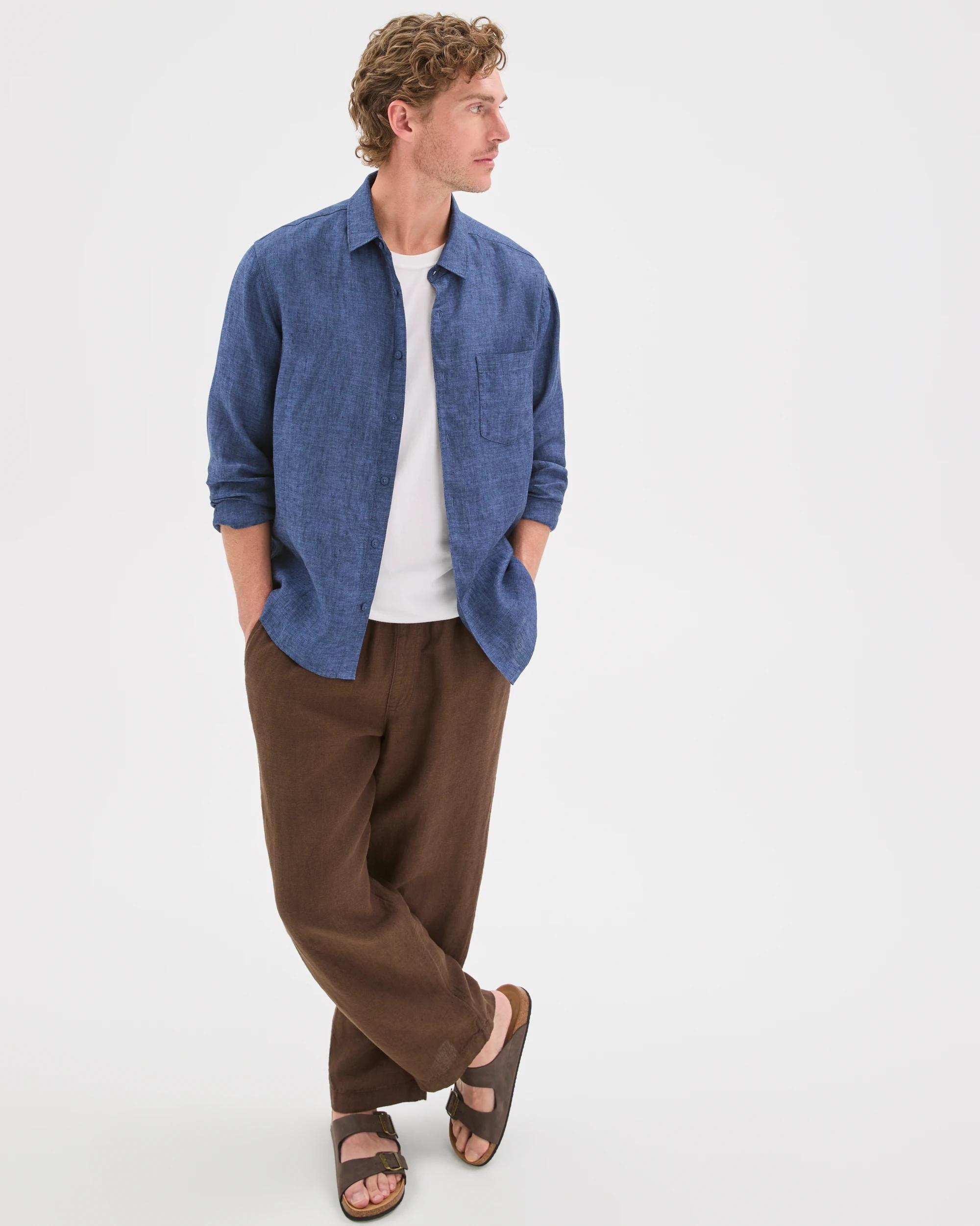 1 Target Man European Linen Long Sleeve Shirt INDIGO, 1 of 5