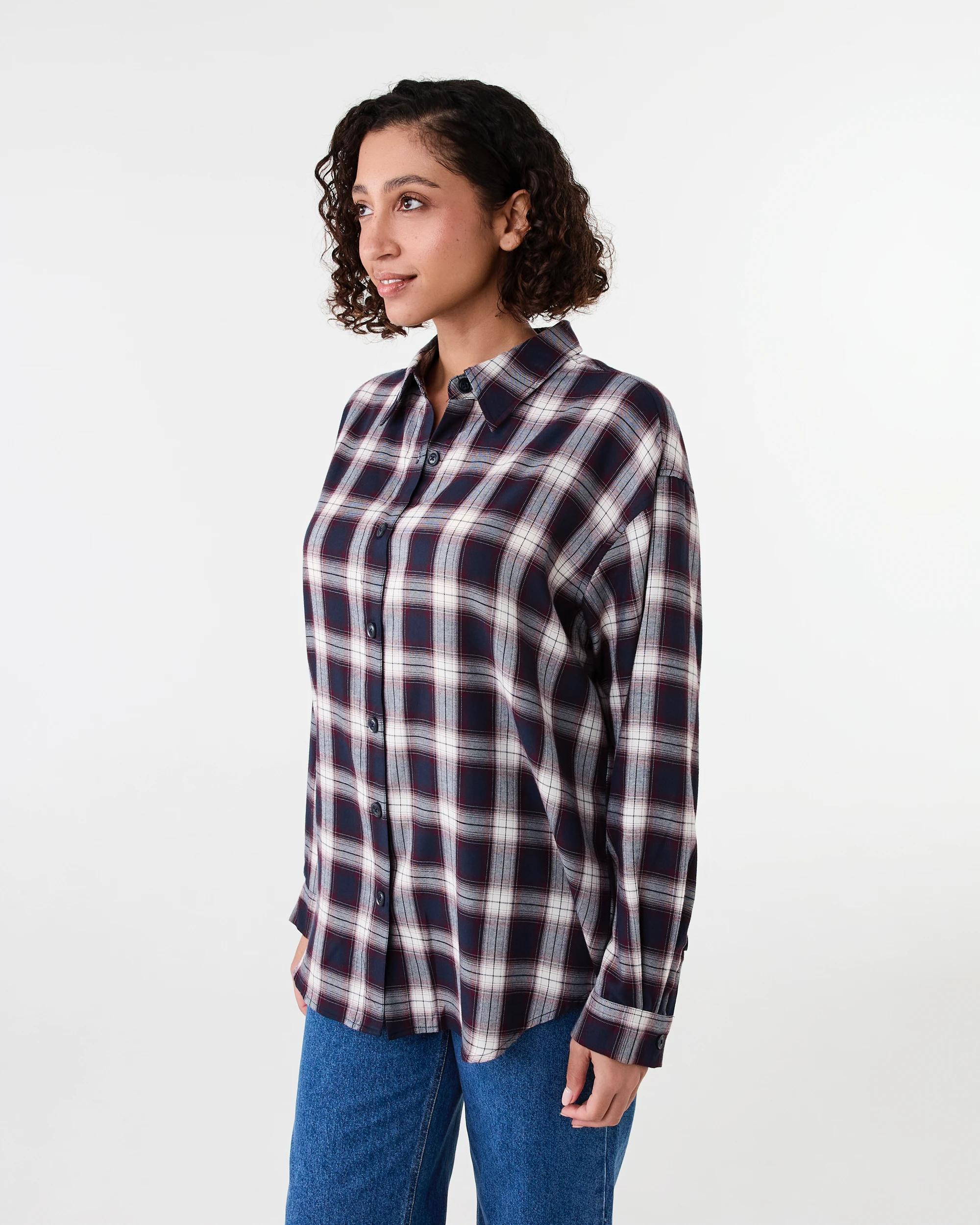 2 Long Sleeve Brushed Check Shirt Check Navy, 2 of 7