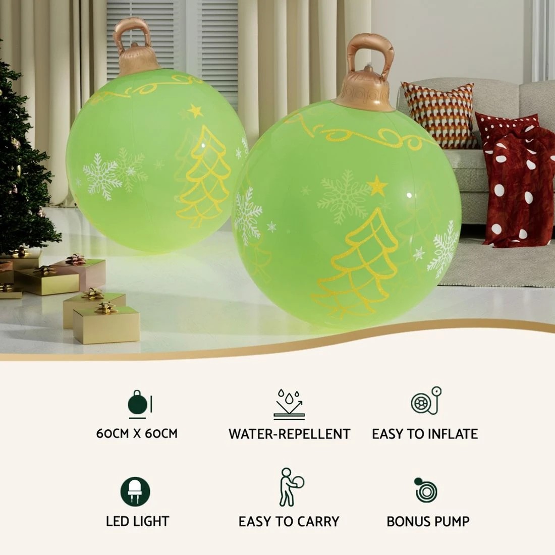 5 Jingle Jollys Christmas Inflatable Ball 60cm Led Illuminated Xmas Decoration Durable Space Saving Modern Decor - Green, 5 of 7