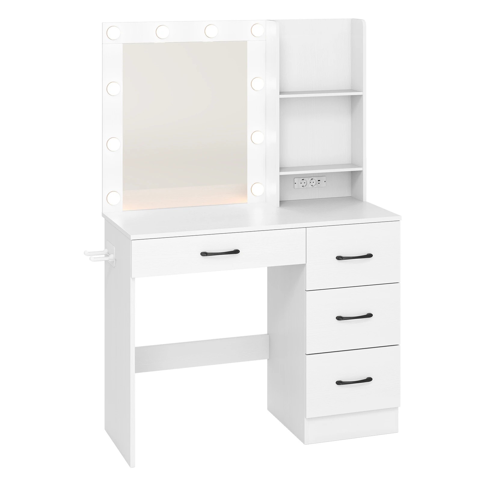 1 Costway 3-Color LED Dressing Table w/Charging Station Drawers Makeup Mirror Vanity Desk, 1 of 4