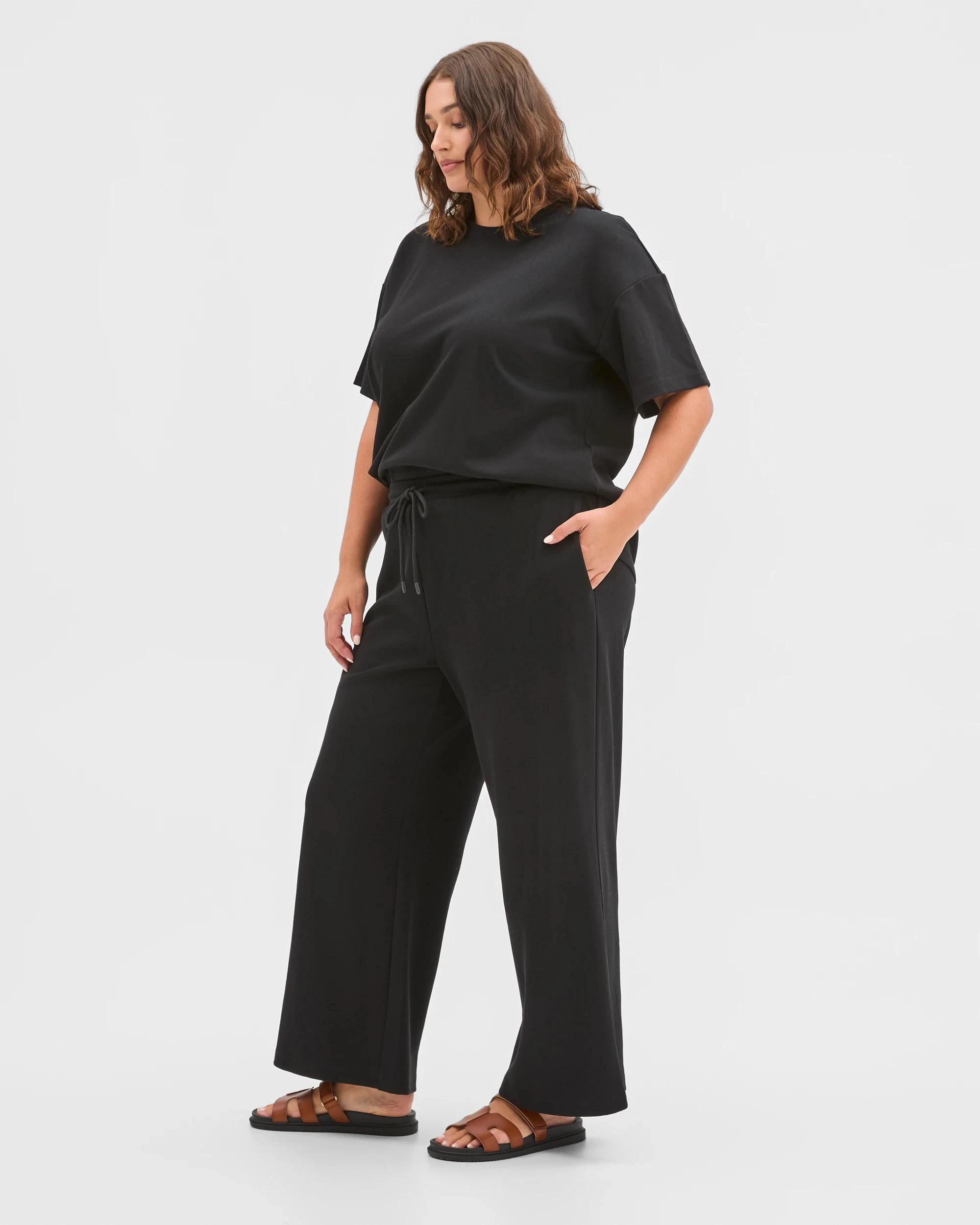 3 Target Curve Plus Size Australian Cotton Blend Wide Leg Interlock Pants BLACK, 3 of 6