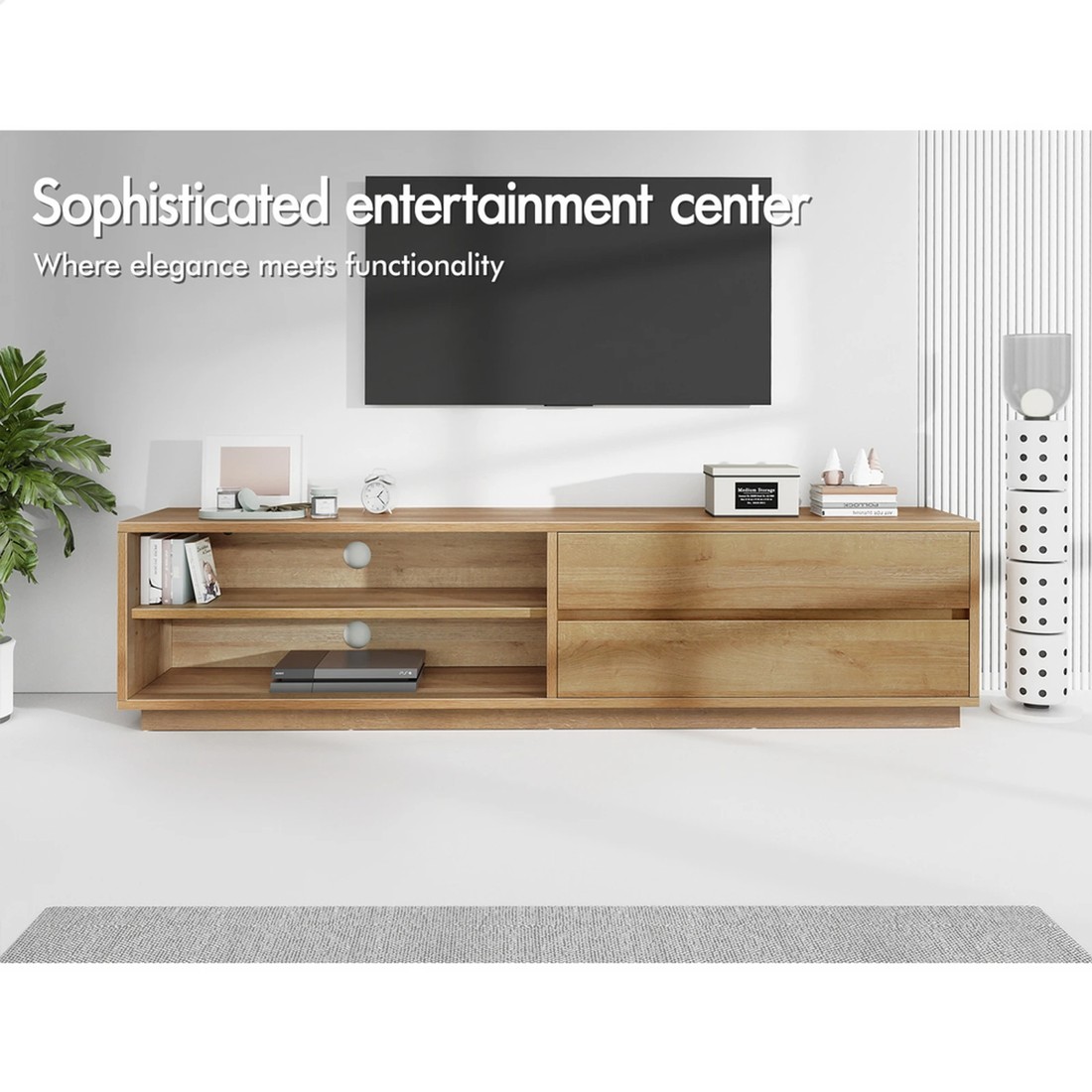 2 Alfordson Entertainment Unit TV Cabinet Stand Storage Drawer 180cm - Oak, 2 of 10