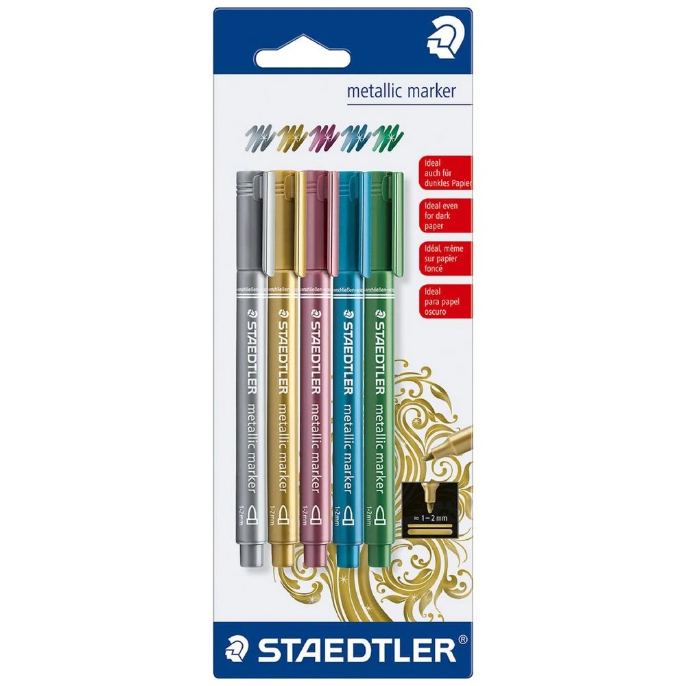 1 Staedtler Metallic Markers Bullet Metallic Assorted 5 Pack, 1 of 3