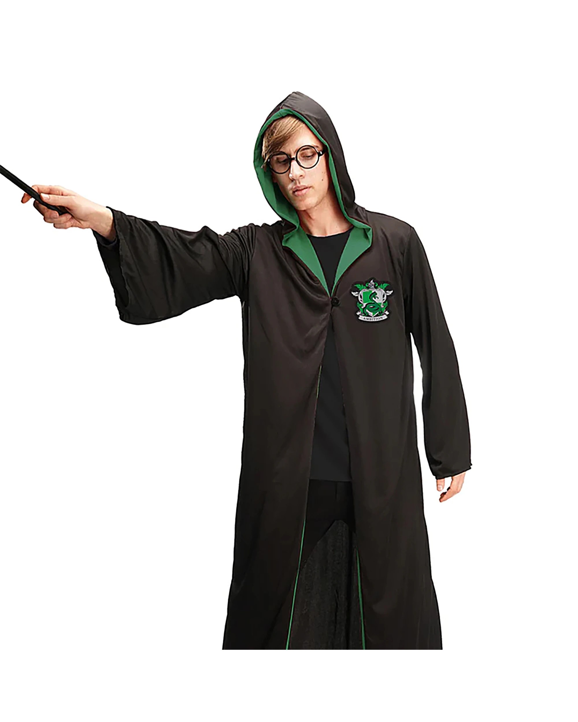 2 JD Party Adult Green Hooded Wizard Robe With Glasses - One Size - Green, 2 of 3