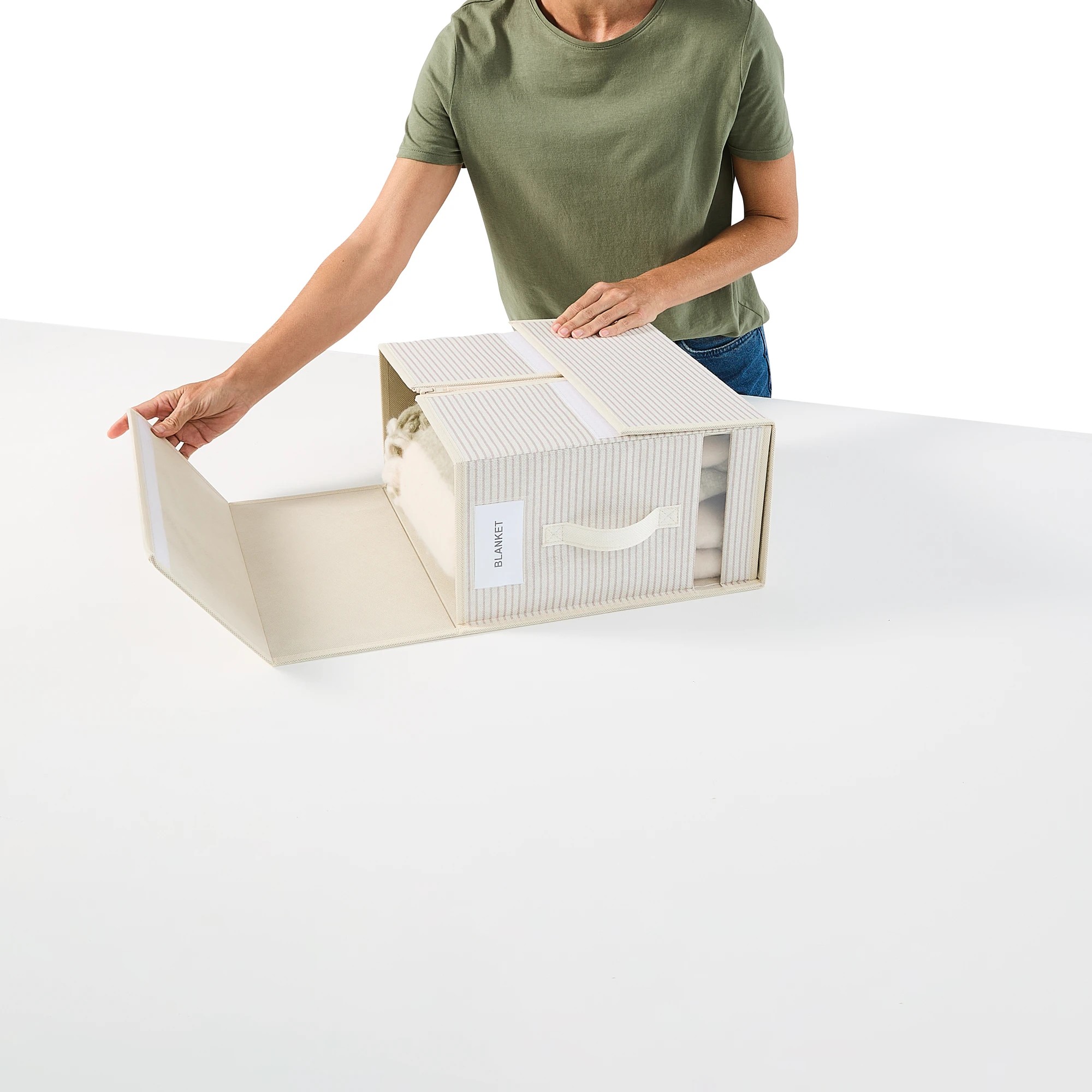 3 Linen Look Striped Bed Linen Box - Large, Beige, 3 of 10