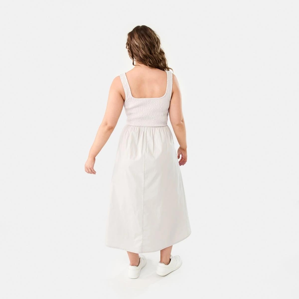 4 Sleeveless Shirred Knit Woven Midi Dress NATURAL BEIGE, 4 of 10
