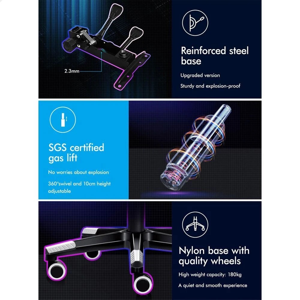 10 Alfordson Gaming Chair Office Racer Large Lumbar Cushion Footrest Seat Leather - White, 10 of 10