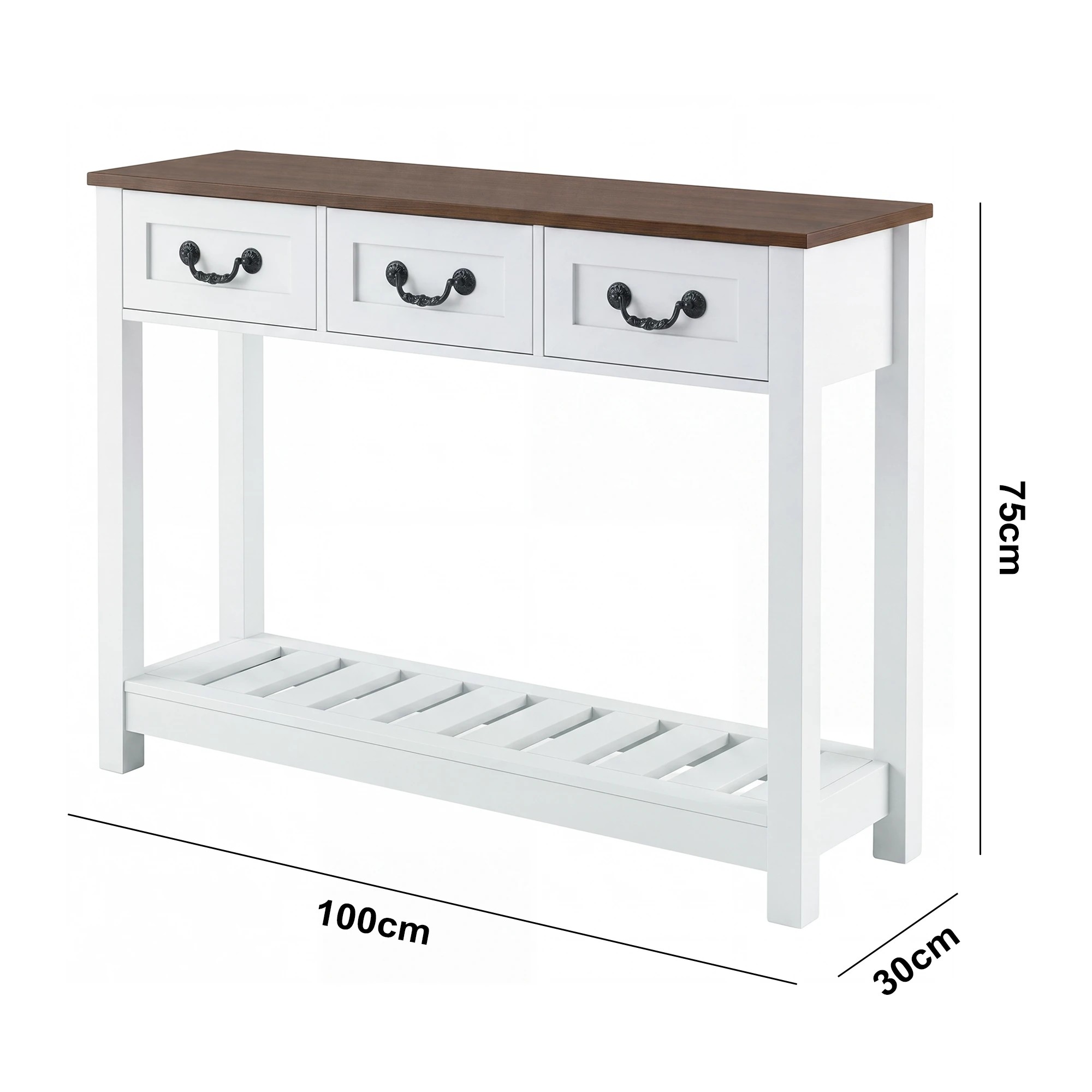 2 Advwin 100cm Console Table with 3 Drawers & Open Shelf Vintage Narrow Hallway Table - White, 2 of 8