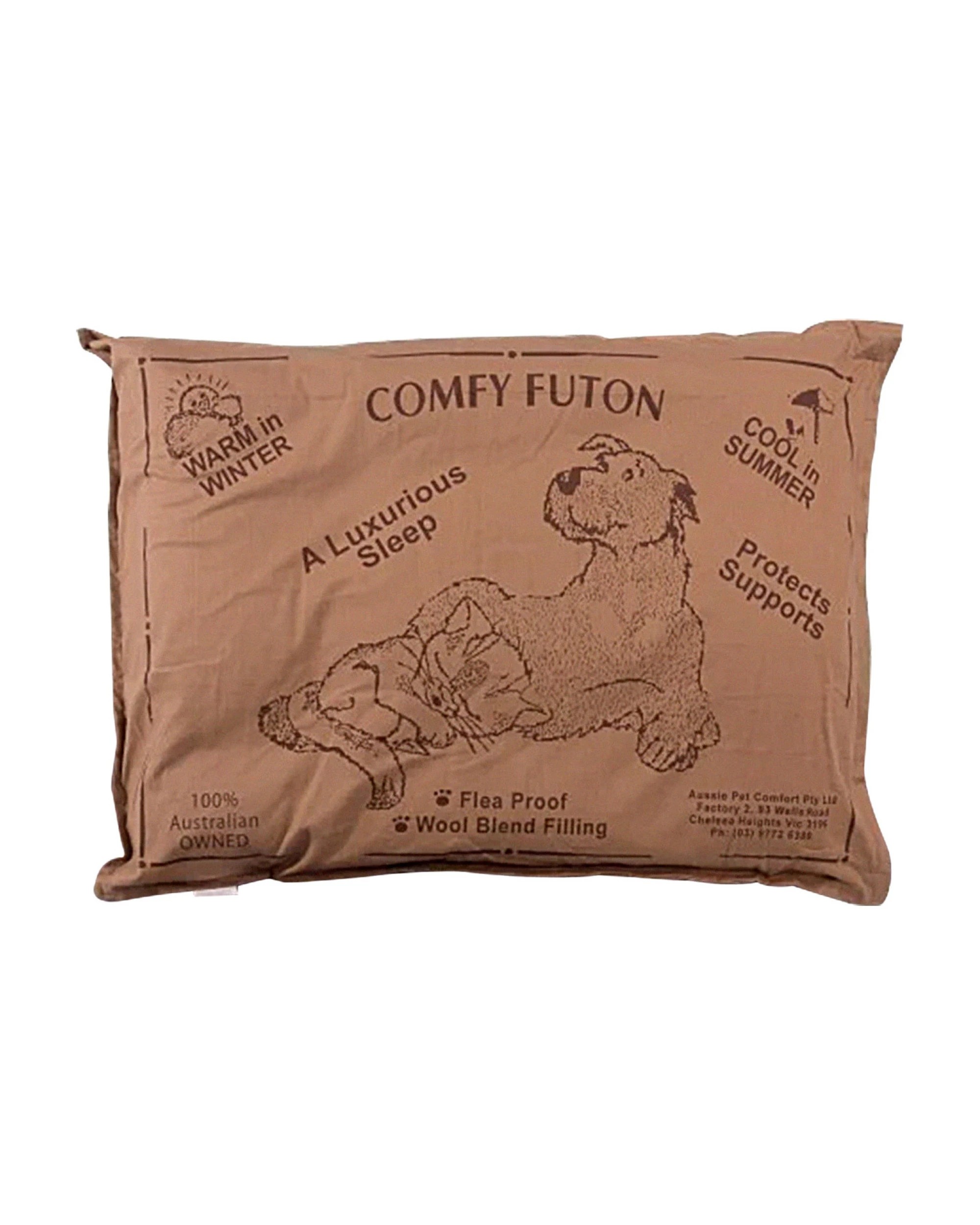 1 Aussie Made Comfy Pet Bed Futon Dog 74cm Wool Blend Small - Brown, 1 of 3