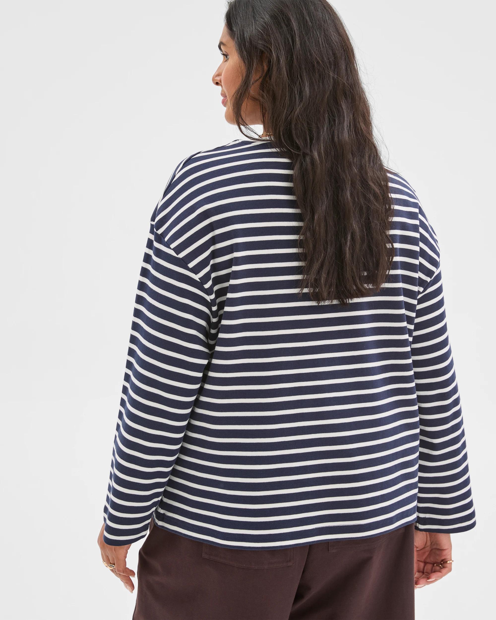 7 Target Curve Plus Size Australian Cotton Long Sleeve Stripe Top NAVY + WHITE, 7 of 7