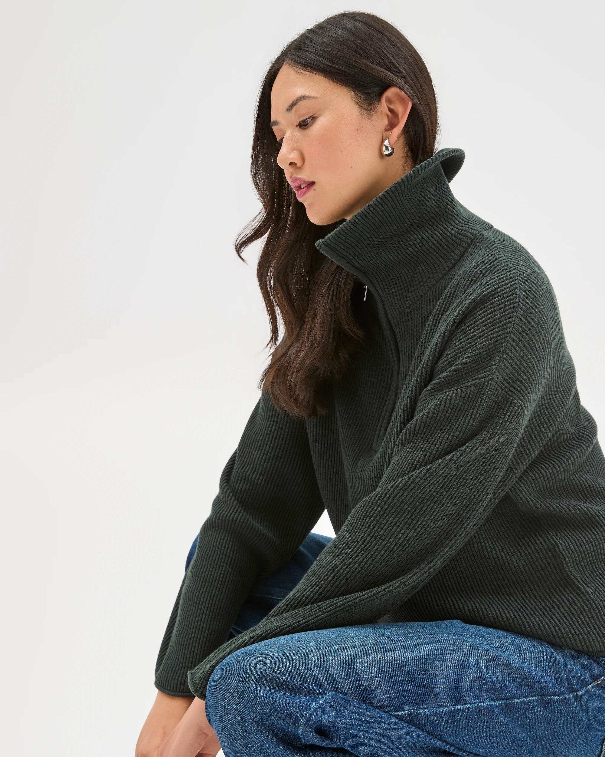 5 Target Woman Australian Cotton Blend Zip Collar Jumper MIDNIGHT JADE, 5 of 7