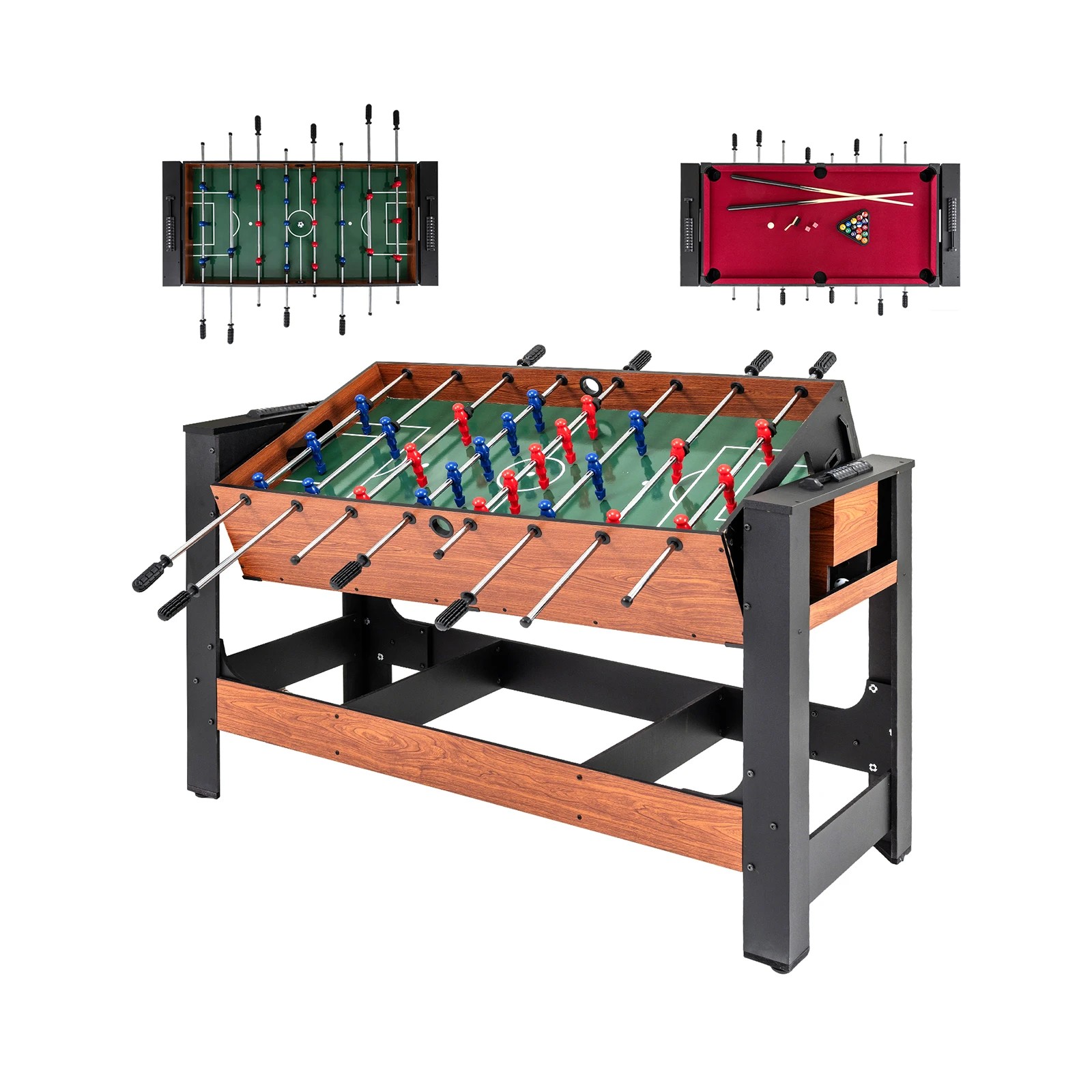 1 Costway Swivel Game Table 2 in 1 Foosball & Pool Combo Rotating Arcade Table Metal Frame, 1 of 1
