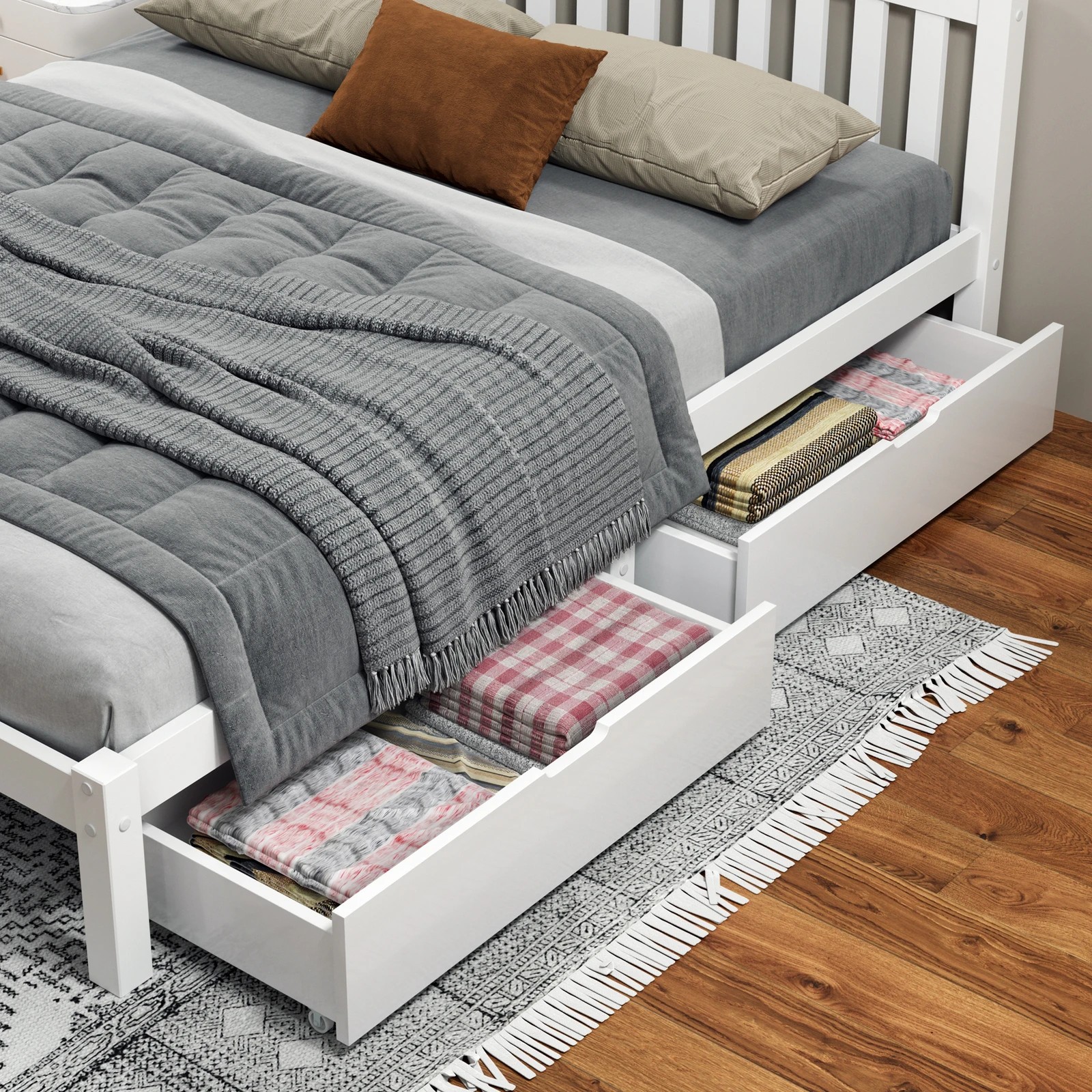 5 Alfordson 2x Storage Drawers Trundle for Wooden Bed Frame Base Timber - White, 5 of 7