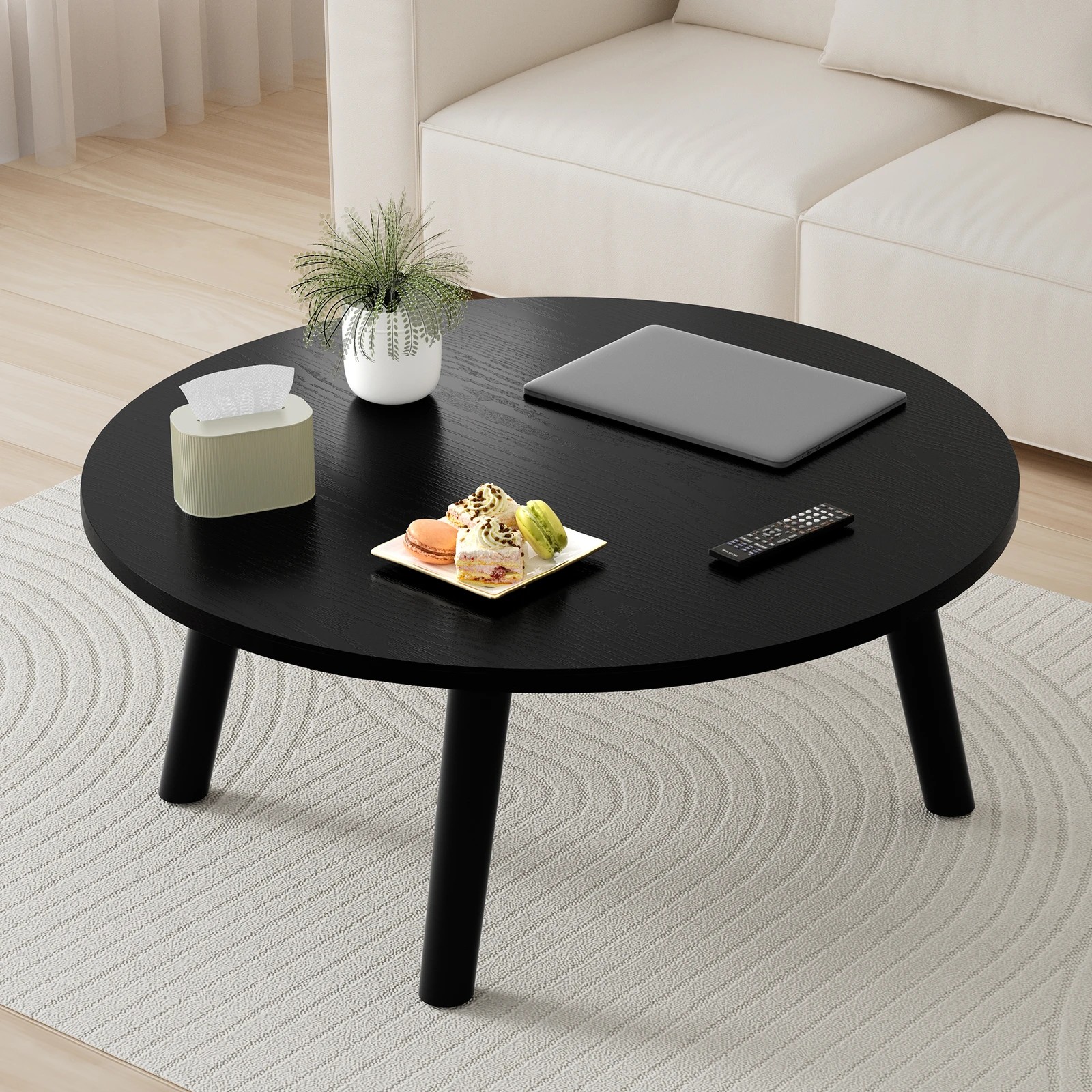 5 Alfordson Coffee Table Modern Round Table Sturdy Wooden Legs Living Room - Black, 5 of 10