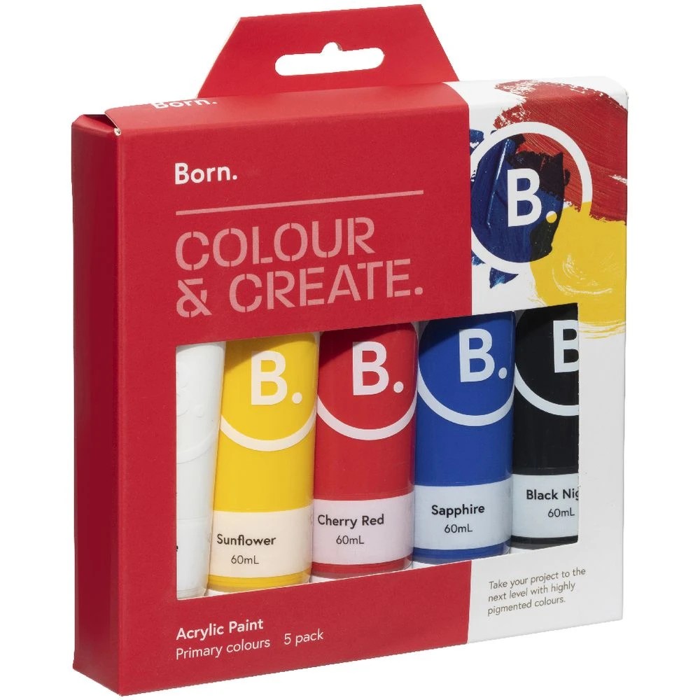 6 Born Acrylic Paints 60mL Primary Colours 5 Pack, 6 of 6