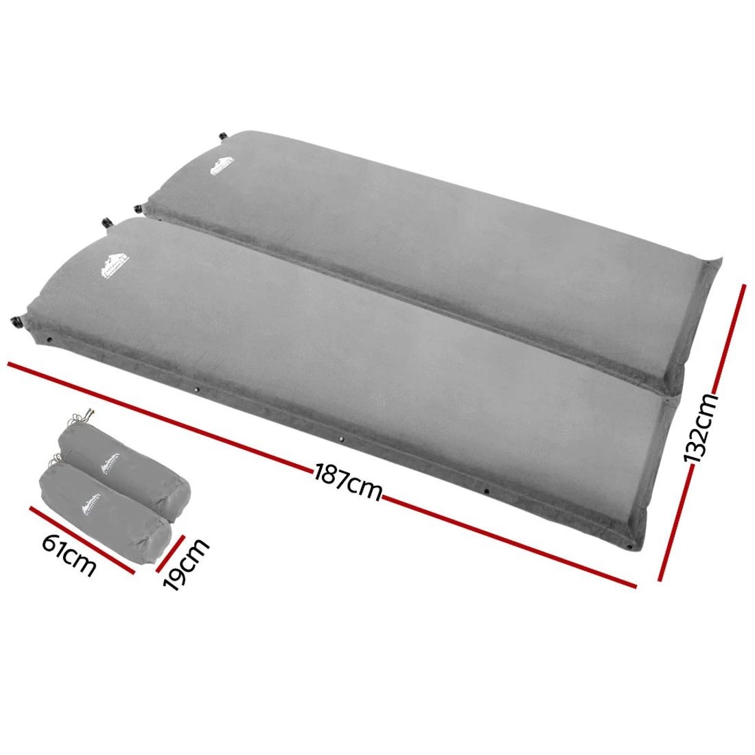 2 Weisshorn Self Inflating Mattress Camping Sleeping Mat Air Bed Double Set - Grey, 2 of 5
