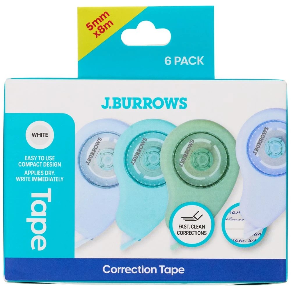 1 J.Burrows Correction Tape 5mm x 8m 6 Pack, 1 of 4