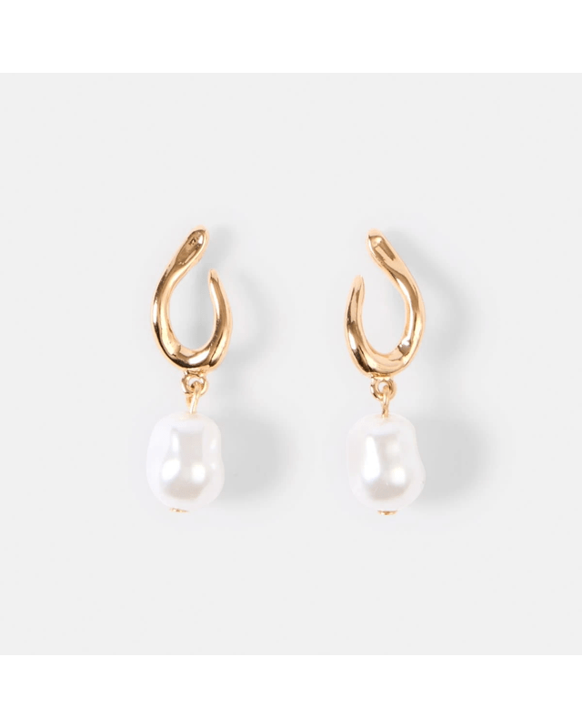 Loop and Faux Pearl Drop Earrings - Gold 