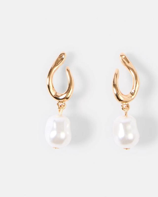 Loop and Faux Pearl Drop Earrings - Gold 