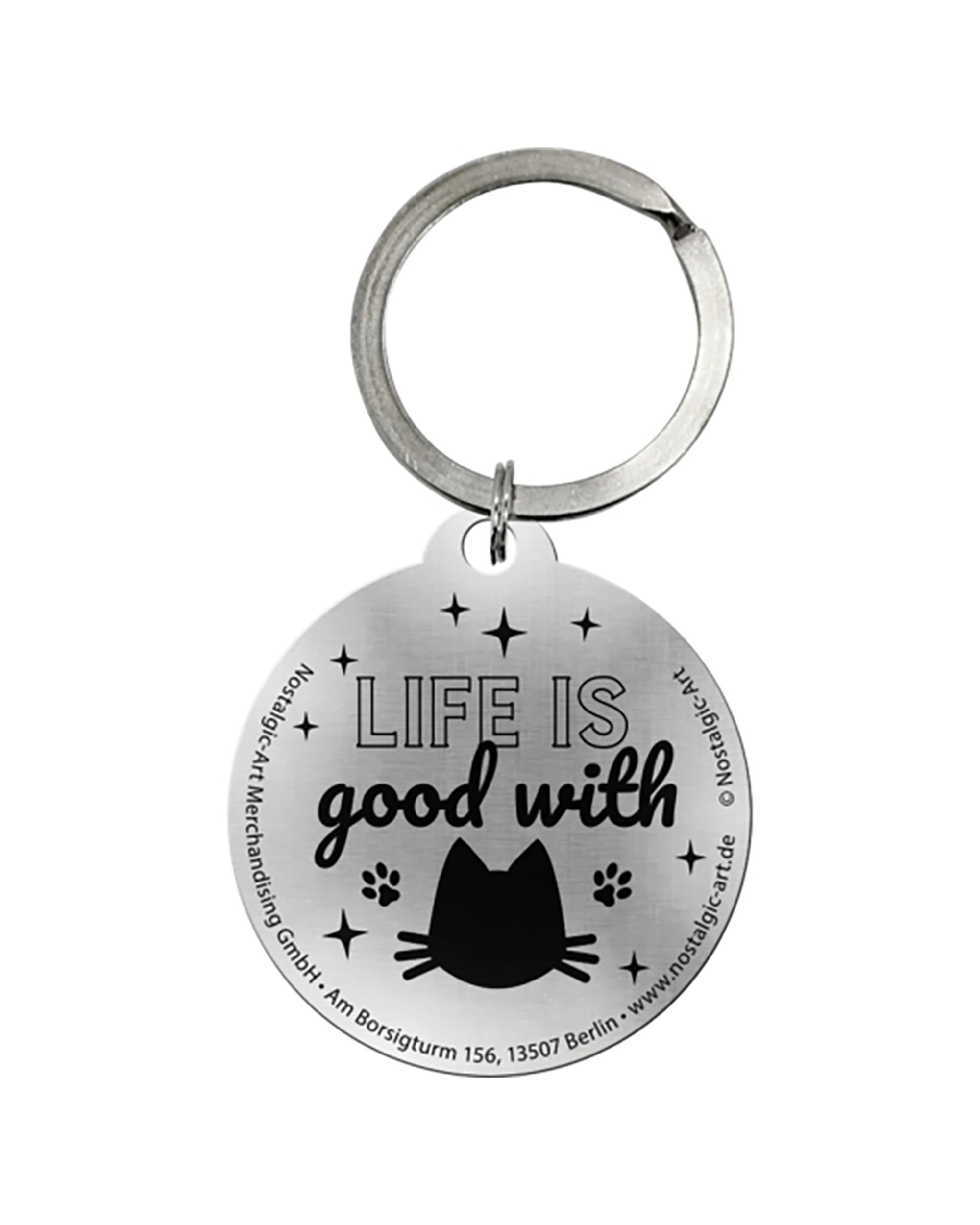 3 Nostalgic-Art Metal Round Keyring Home Is Where The Cat Is Stainless Steel - Black, 3 of 5