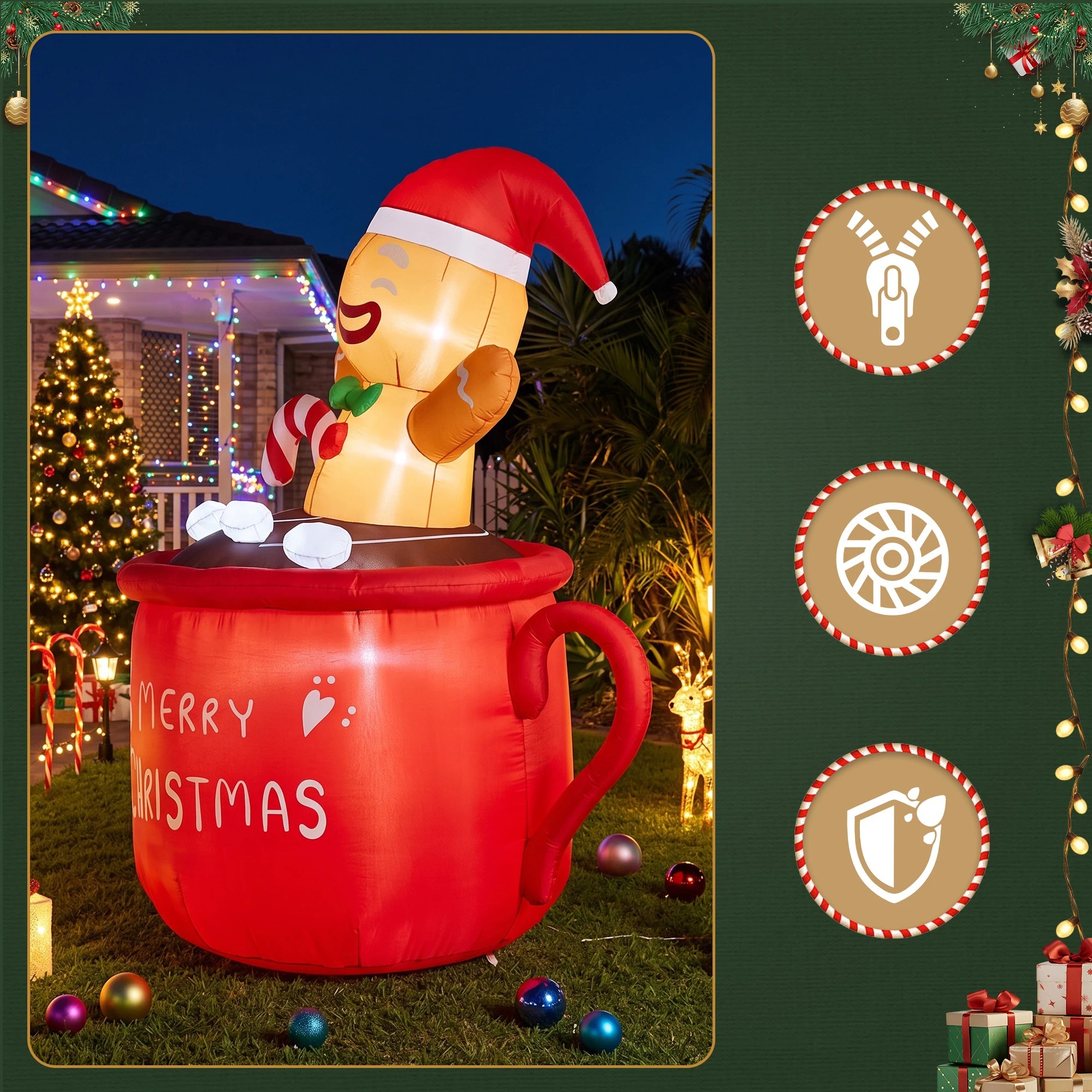 7 Jingle Jollys Christmas Inflatable Cup 1.8M Height LED Outdoor Decorations Illuminated - Red, 7 of 9