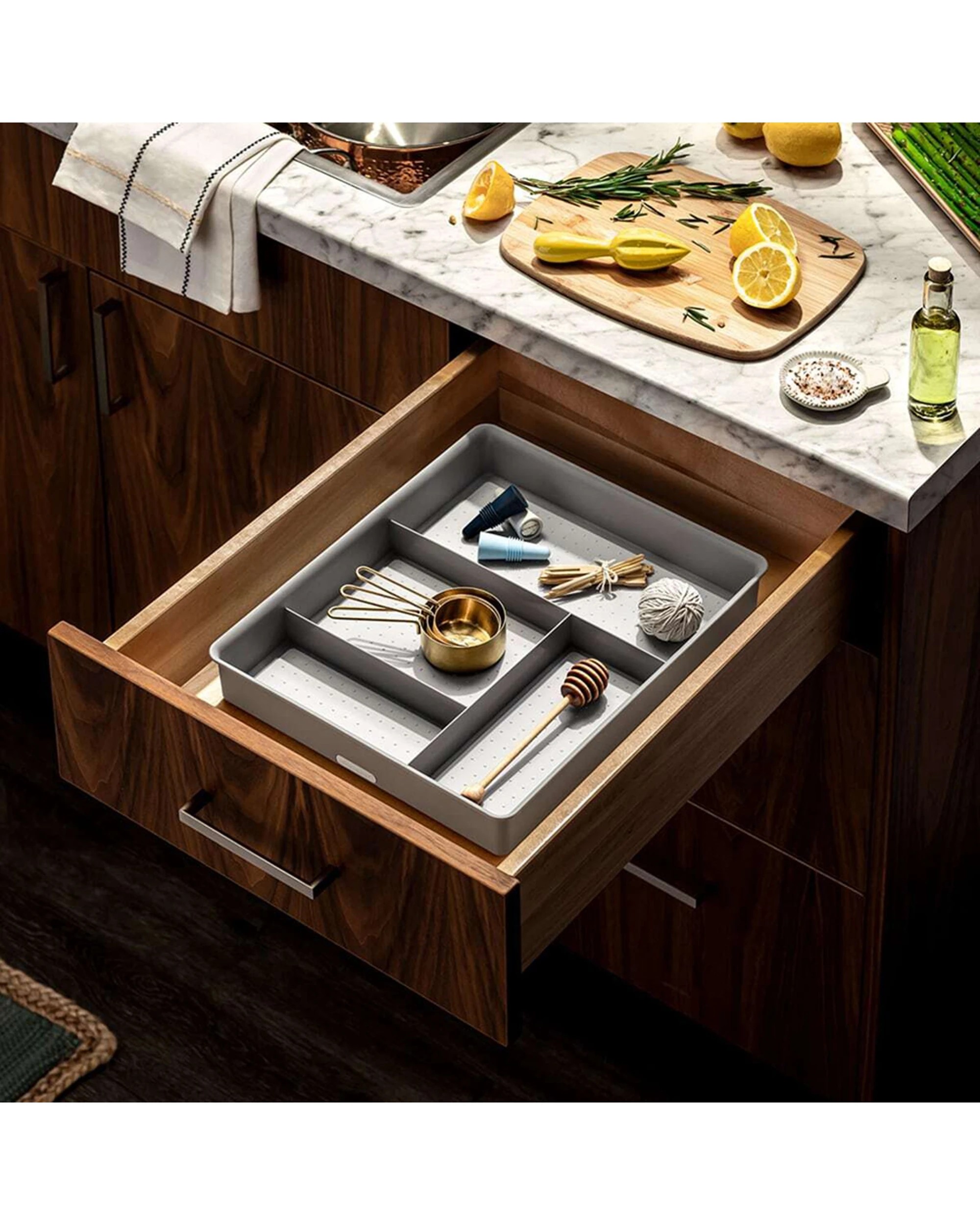 6 Madesmart 4PK Junk Drawer Organiser Rectangle Soft-Grip Lining Non-Slip - Grey, 6 of 6