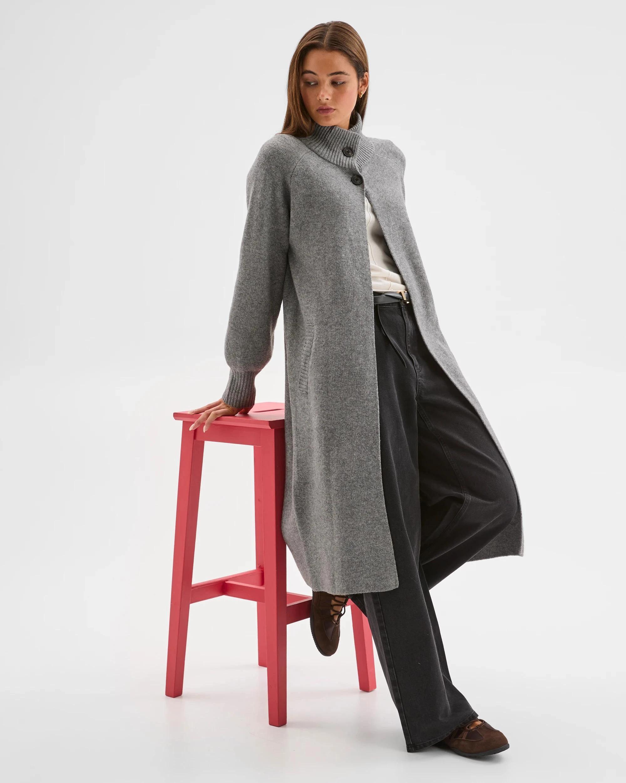 1 Lily Loves Funnel Neck Longline Cardigan GREY MARLE, 1 of 8