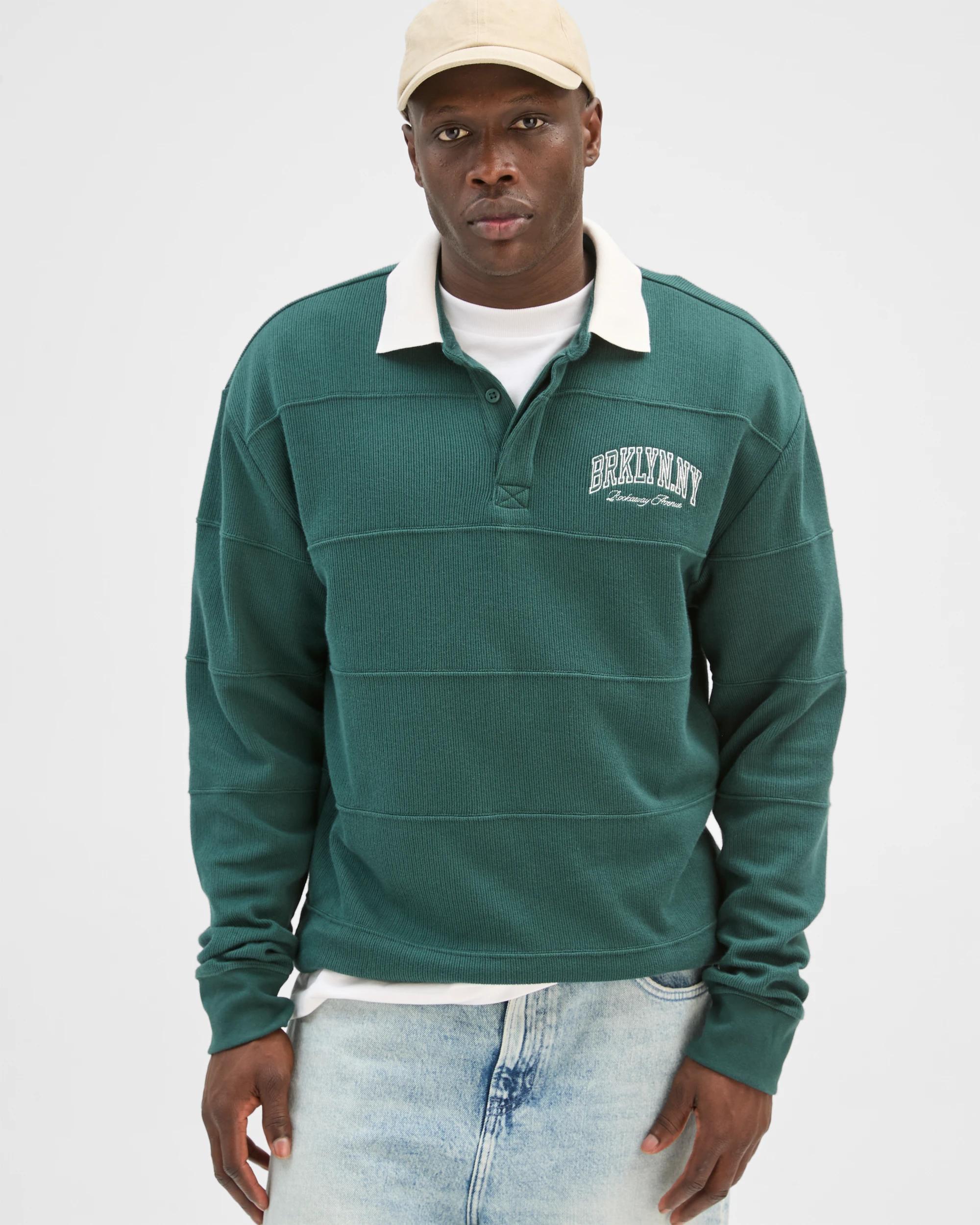 1 Commons Australian Cotton Blend Fleece Rugby Top FOREST GREEN, 1 of 6