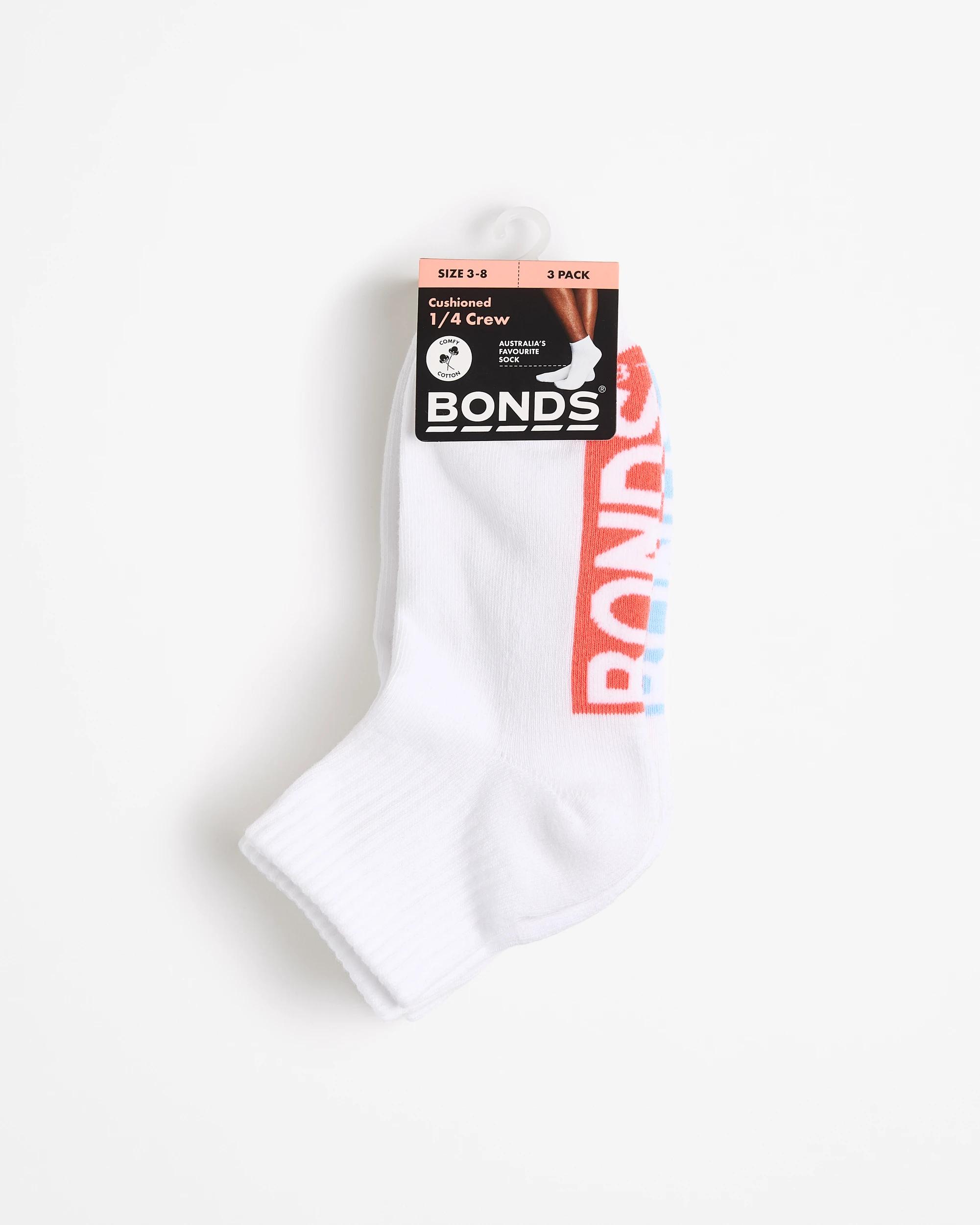 3 Women's Cotton Blend Cushioned Quarter Crew Socks 3 Pack - Bonds WHITE, 3 of 3