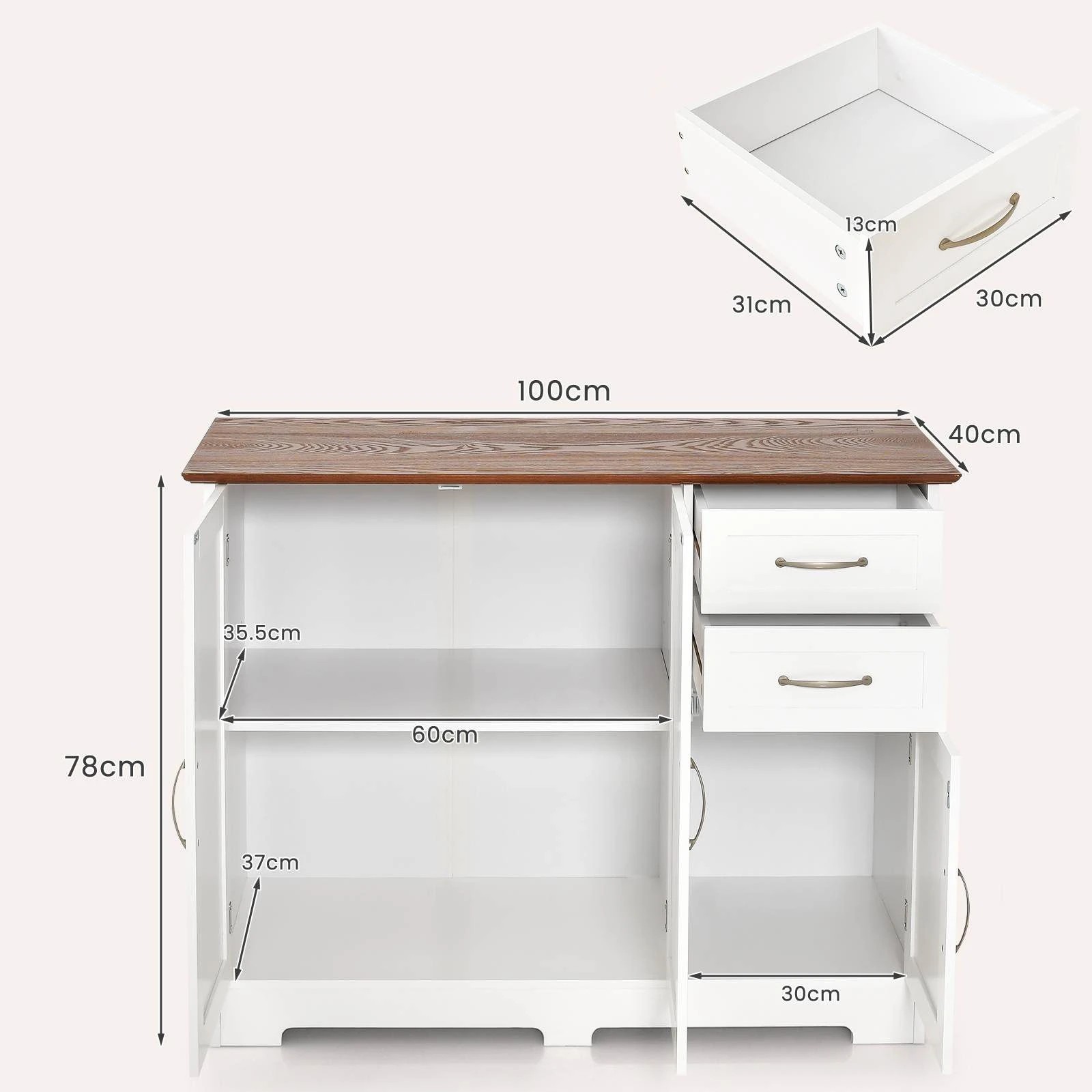 3 Costway Sideboard Buffet Cabinet Credenza White, 3 of 4
