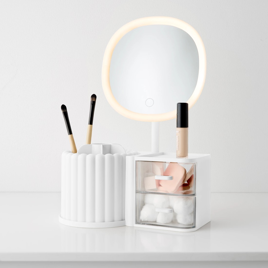 3 Cosmetic Organiser with Mirror - White, 3 of 10