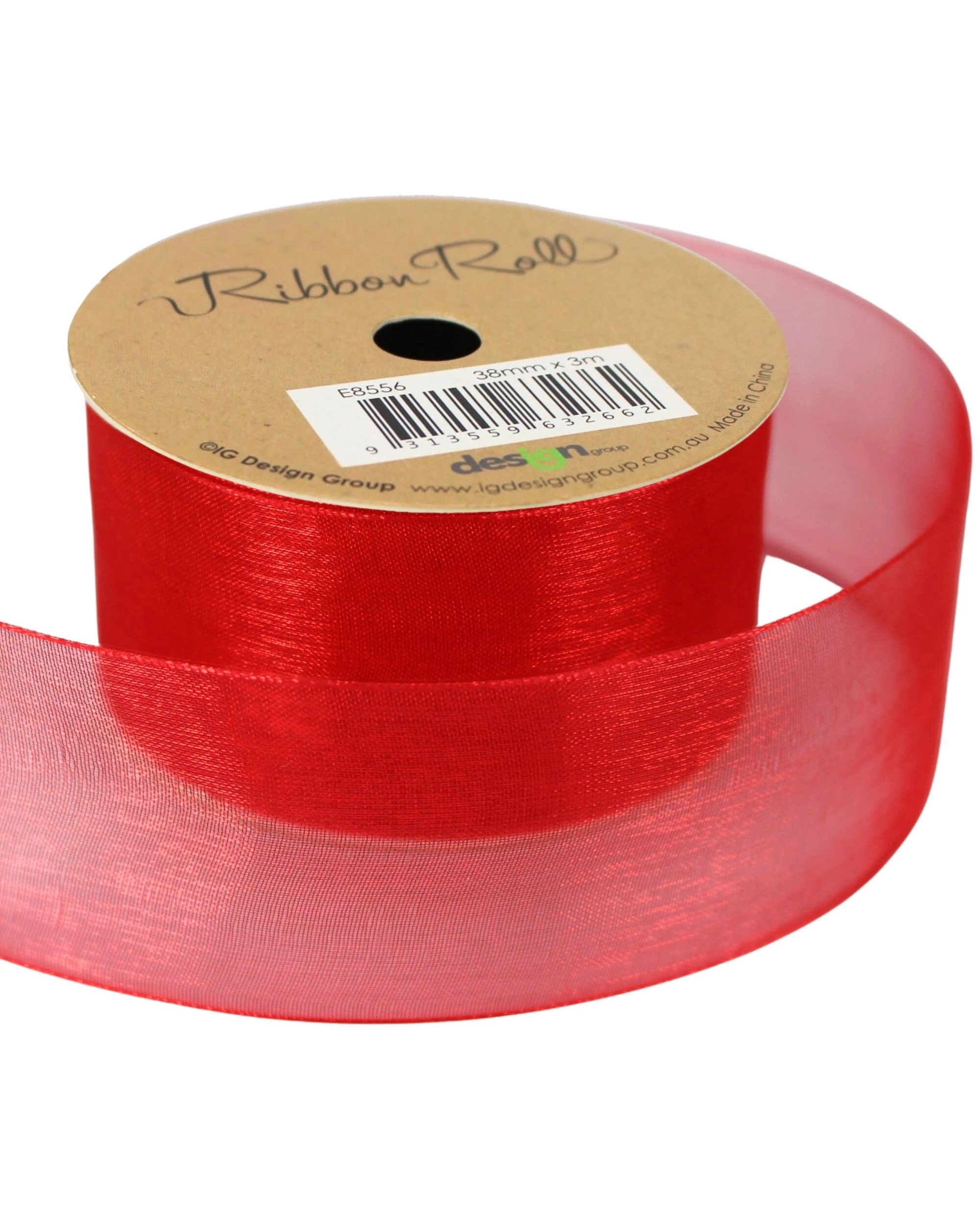 1 Artwrap Organza Ribbon Roll 38mm x 4m - Red, 1 of 2
