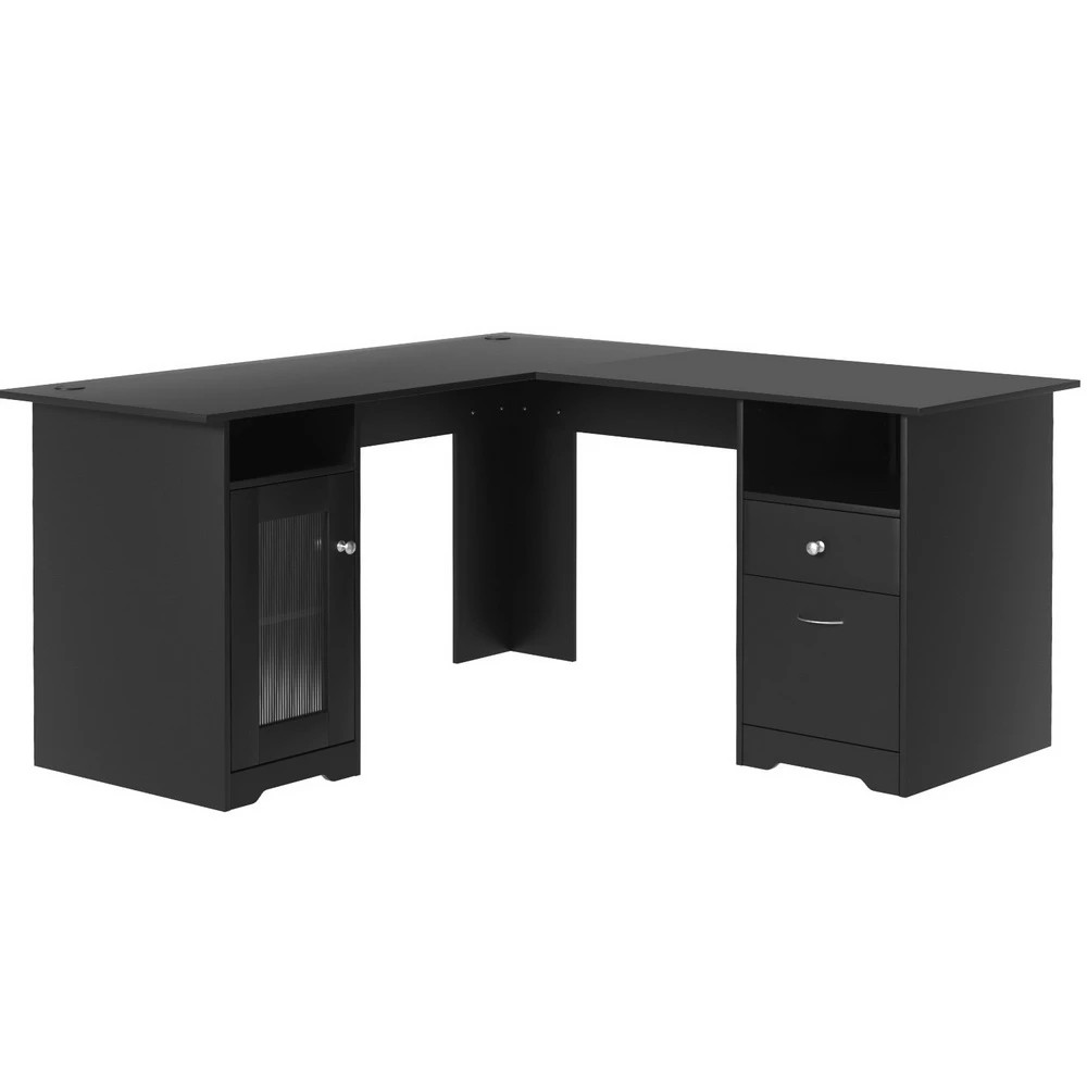 1 Artiss Computer Desk Home Office Study Desks L-shaped Corner Table with Storage - Black, 1 of 5