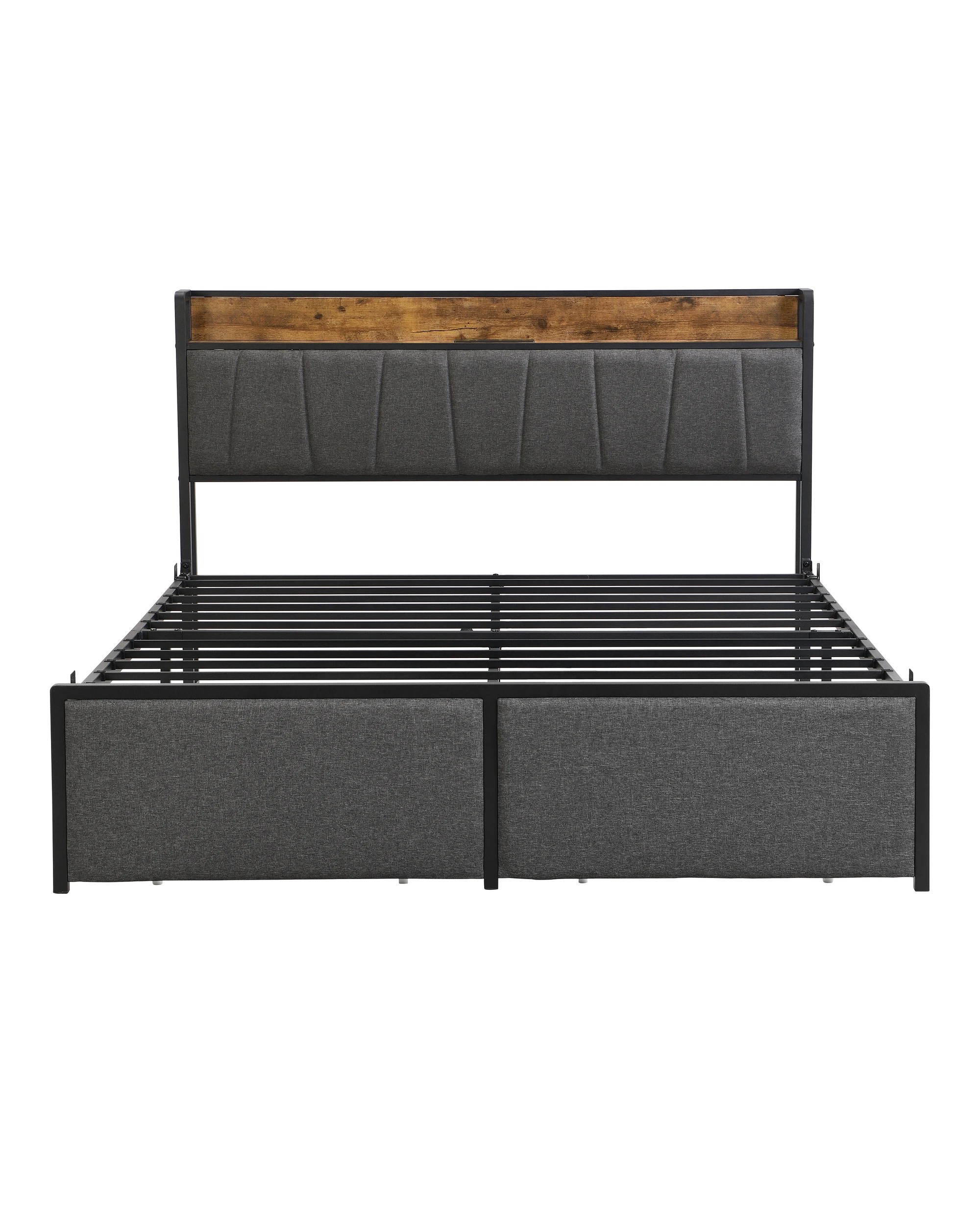 5 IHOMDEC BED04 Queen Bed Frame Charging Station 2 Drawers - Grey - Queen Bed - Grey, 5 of 10