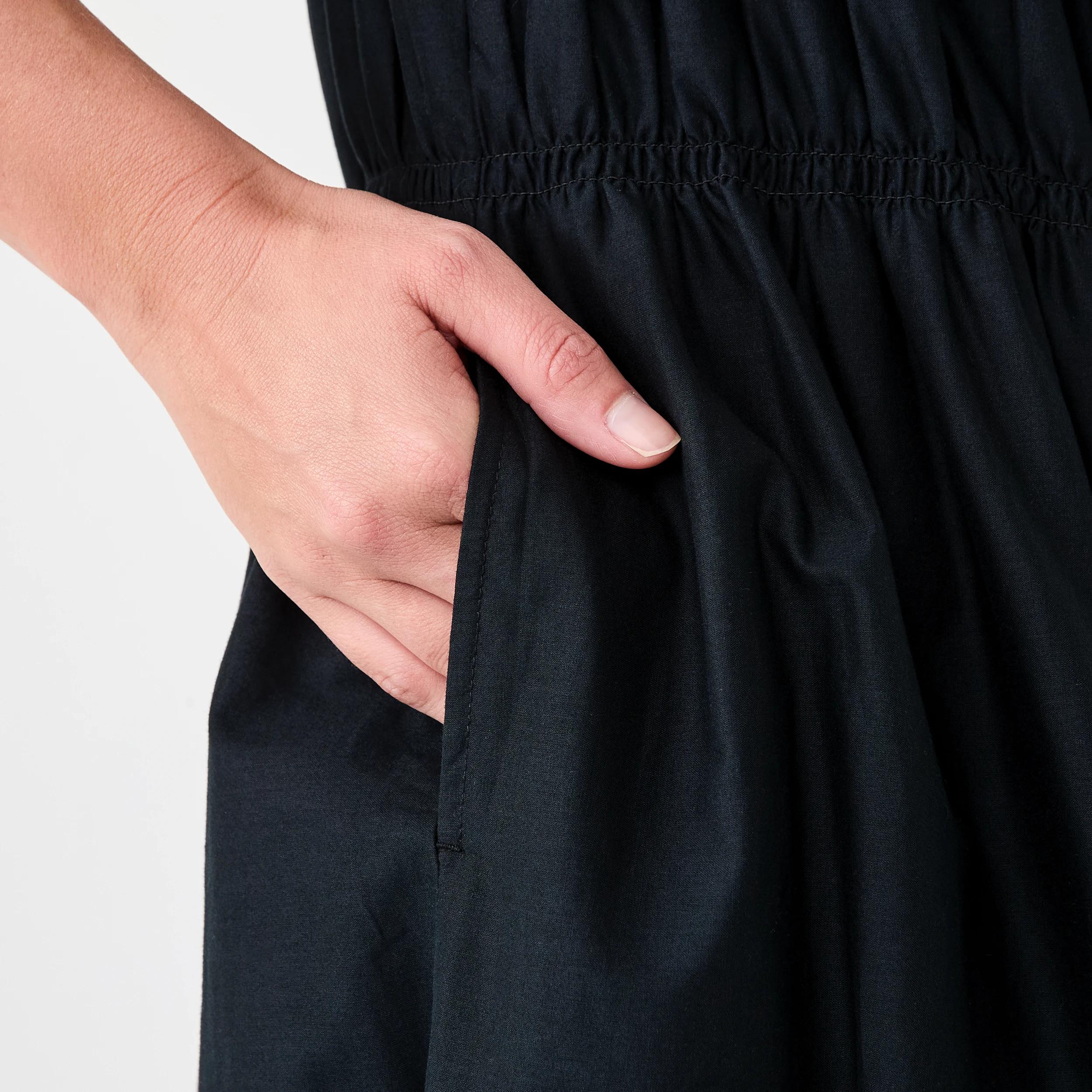 6 Sleeveless Cotton Shirred Midi Dress Black, 6 of 6