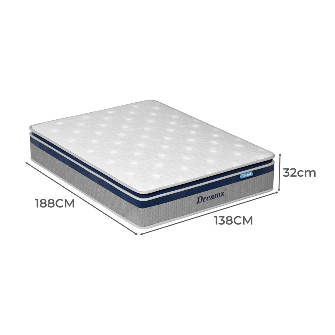 3 DreamZ Spring Mattress Pillow Top 7 Zone Pocket Spring Memory Foam 32cm Double, 3 of 7