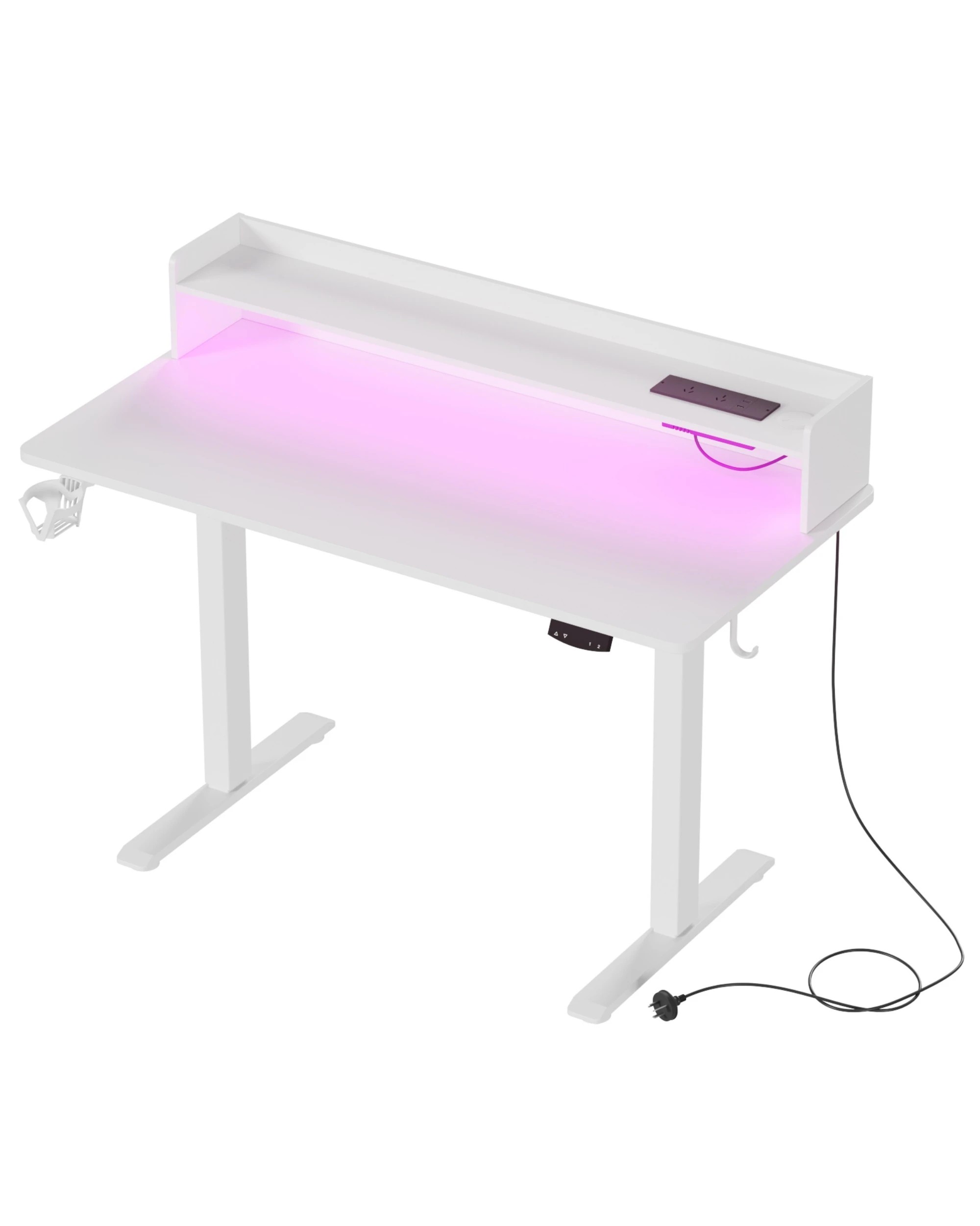 1 Advwin Led Rgb Light Electric Standing Desk with Power Outlets Monitor Stand - White, 1 of 4