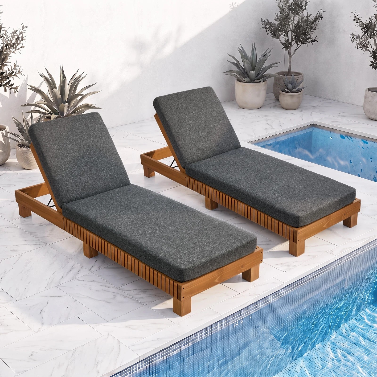 Livsip 2PCS Outdoor Sun Lounge Set Wooden Lounger Daybed Patio ...