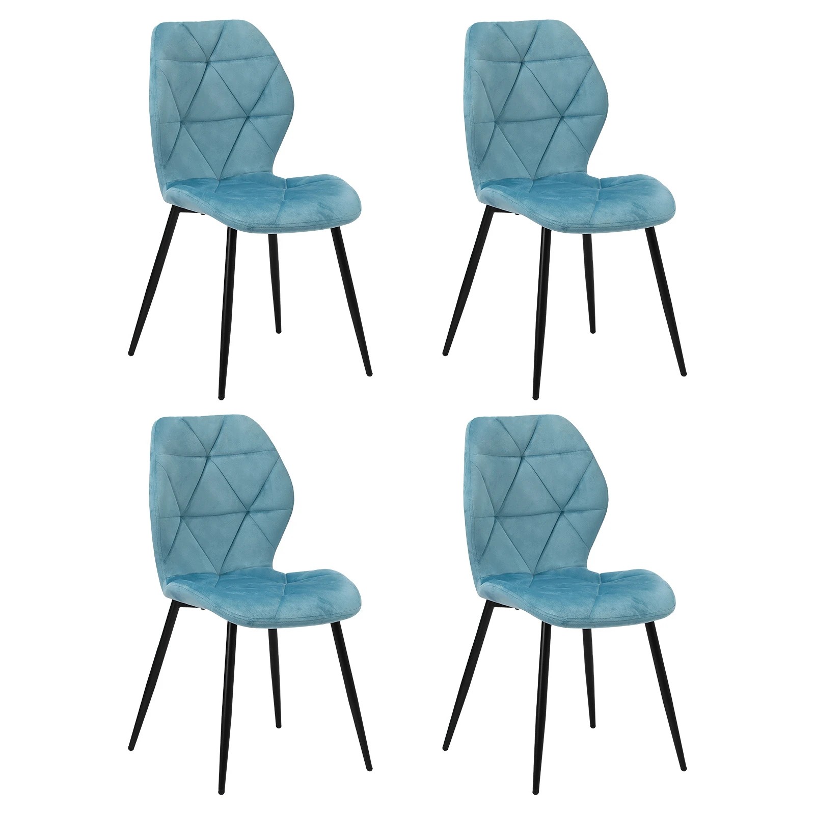 1 Oikiture Set of 4 Dining Chairs Kitchen Chair Padded Seat High Back Velvet - Blue, 1 of 7