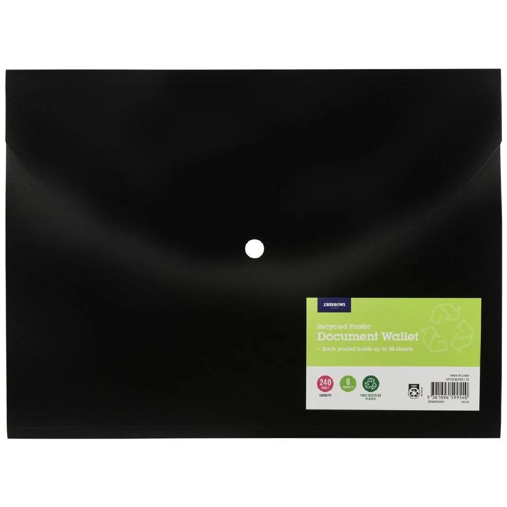 1 J.Burrows A4 Document Wallet 6 Pockets Black, 1 of 3