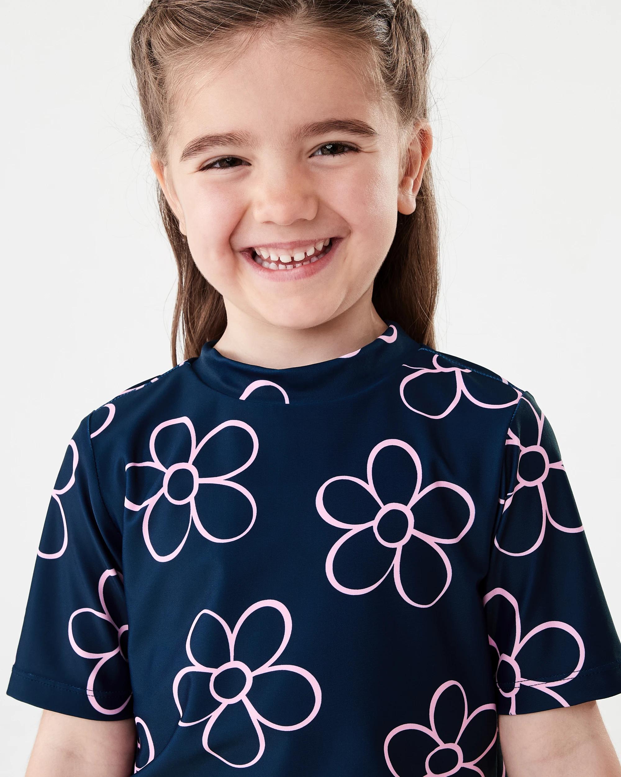 4 3 Piece Short Sleeve Swim Set NAVY OUTLINED DAISY, 4 of 9