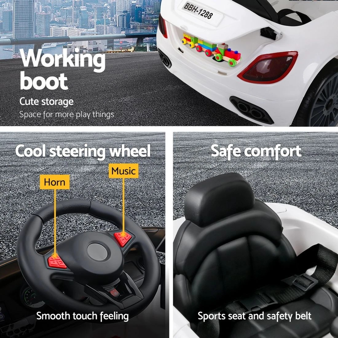 4 Rigo Kids Electric Ride On Car Cars Music Headlight Remote Control 12V - White, 4 of 8