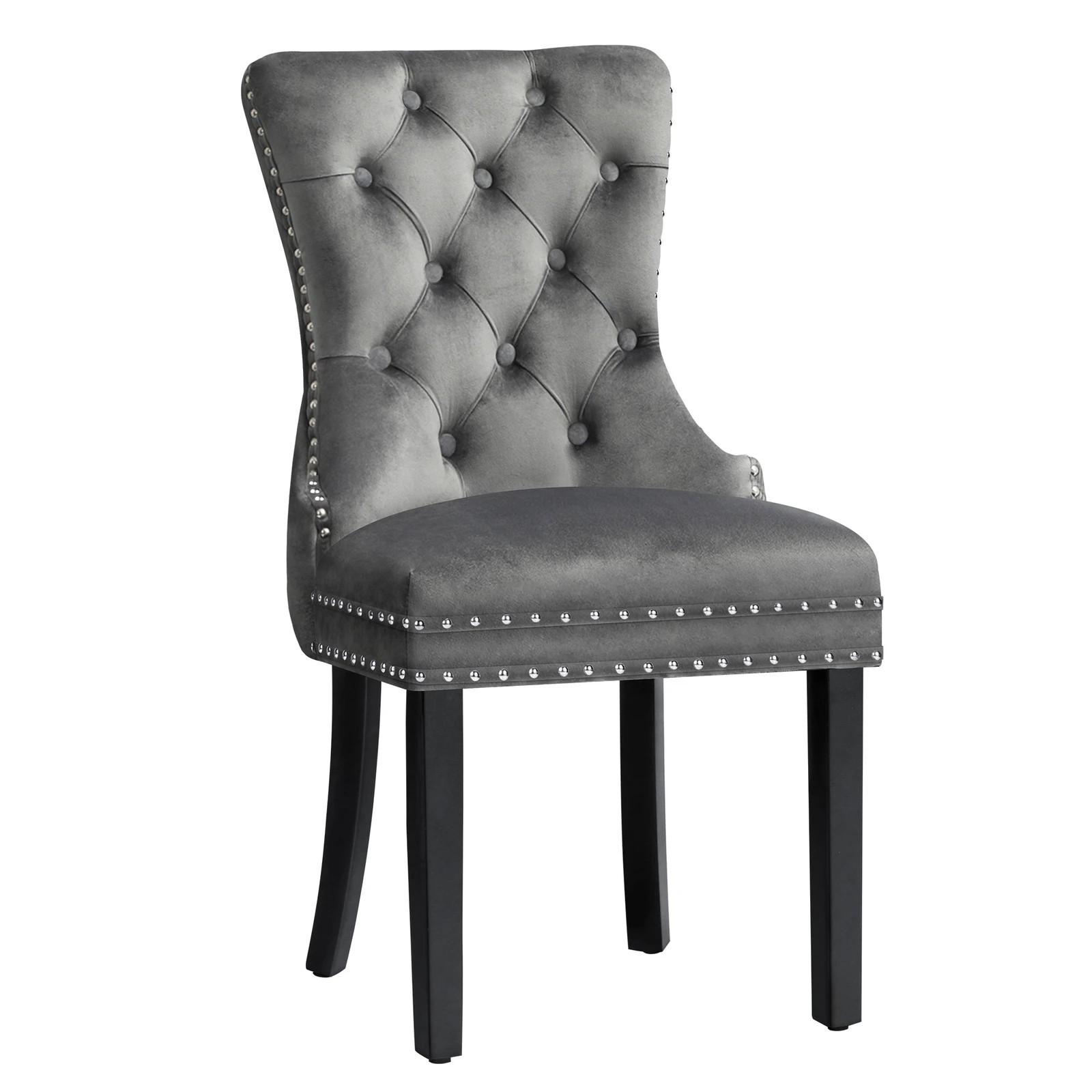 10 Alfordson 4x Dining Chair Kitchen Lounge Retro Button Tufted Wooden Velvet - Grey, 10 of 10