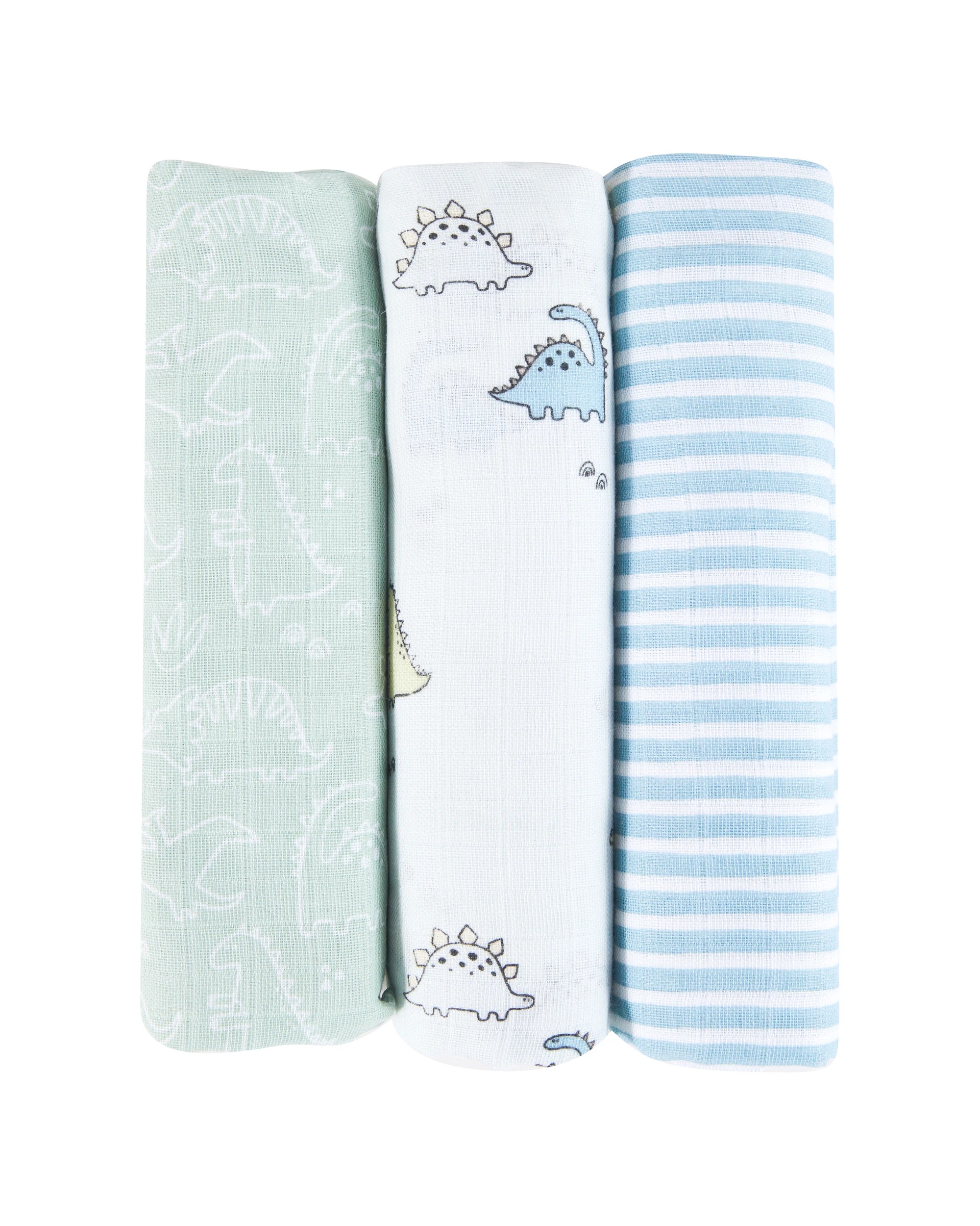 3 3 Pack Organic Cotton Muslin Wraps - Dino, 3 of 7