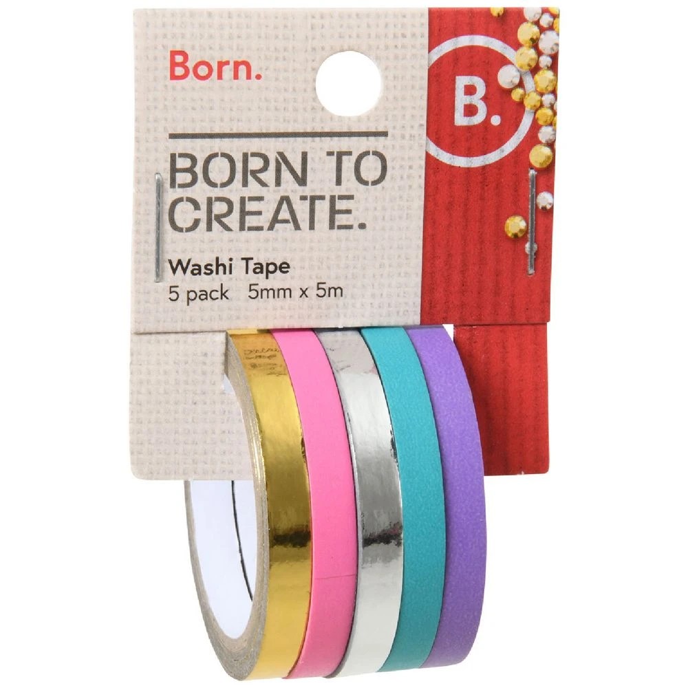 1 Born Mini Washi Tape 5mm x 5m Assorted 5 Pack, 1 of 2