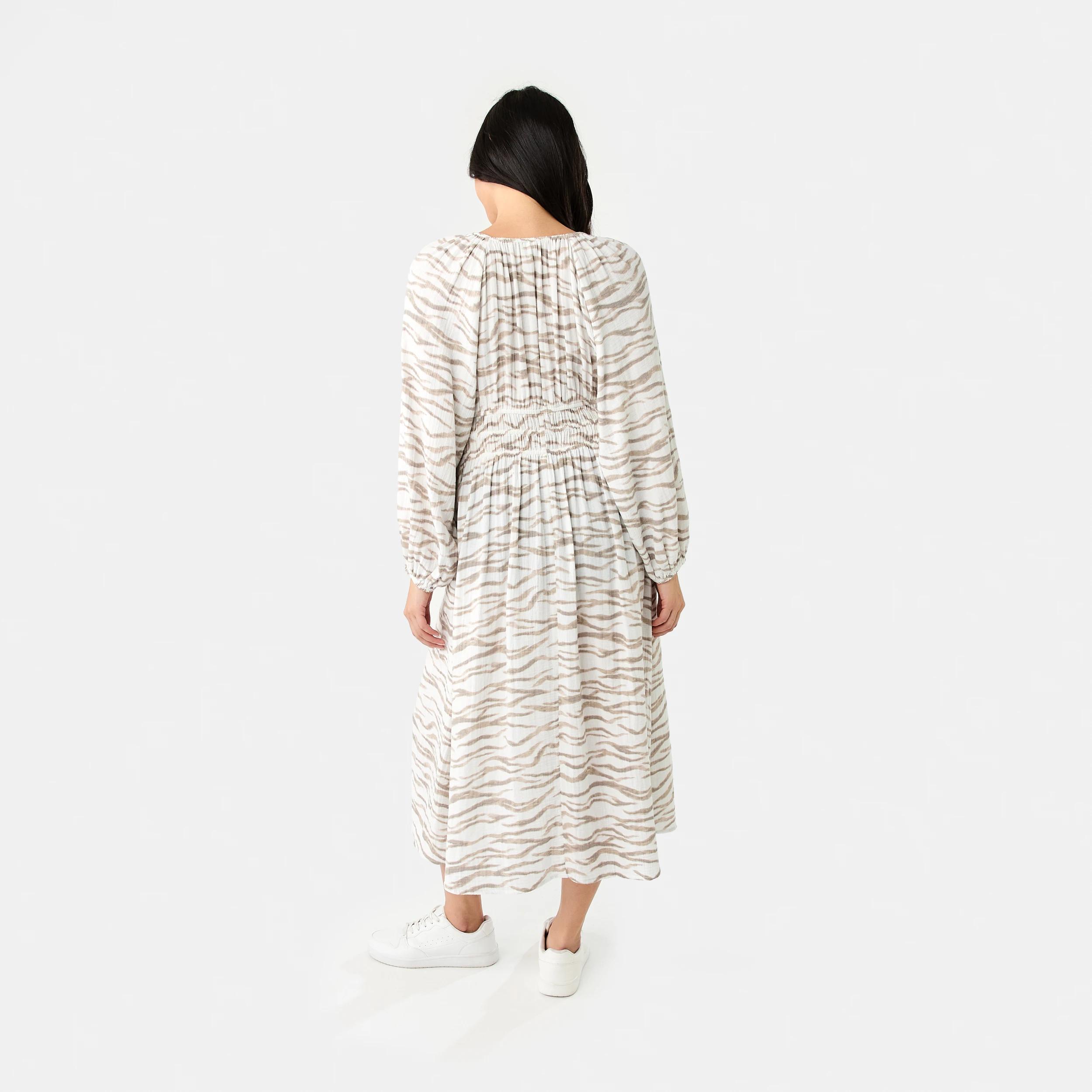 4 Long Sleeve Shirred Detail Midi Dress SOFT ZEBRA CLOUD DANCER, 4 of 8