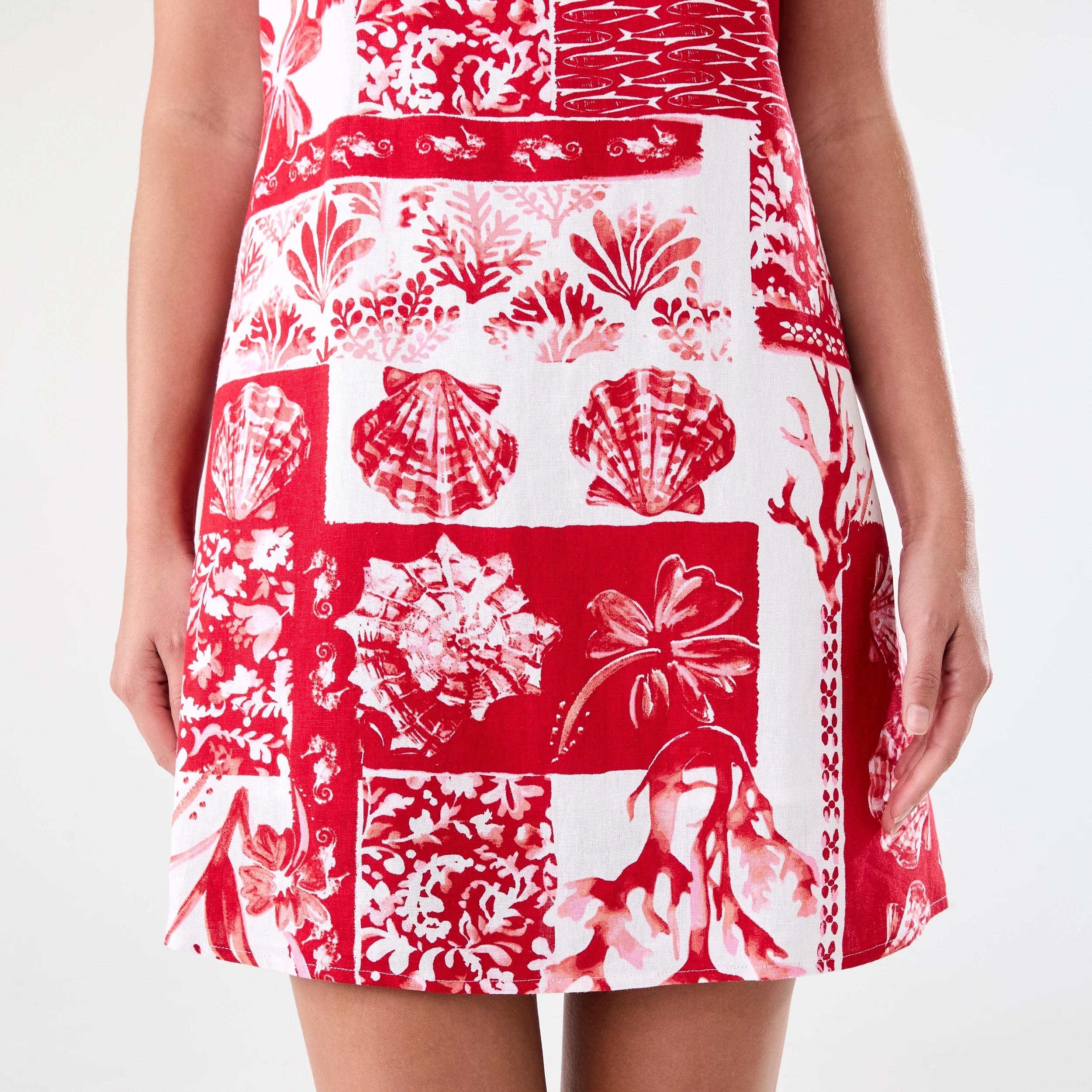 6 Sleeveless A-Line Square Neck Mini Dress Shell Red, 6 of 7