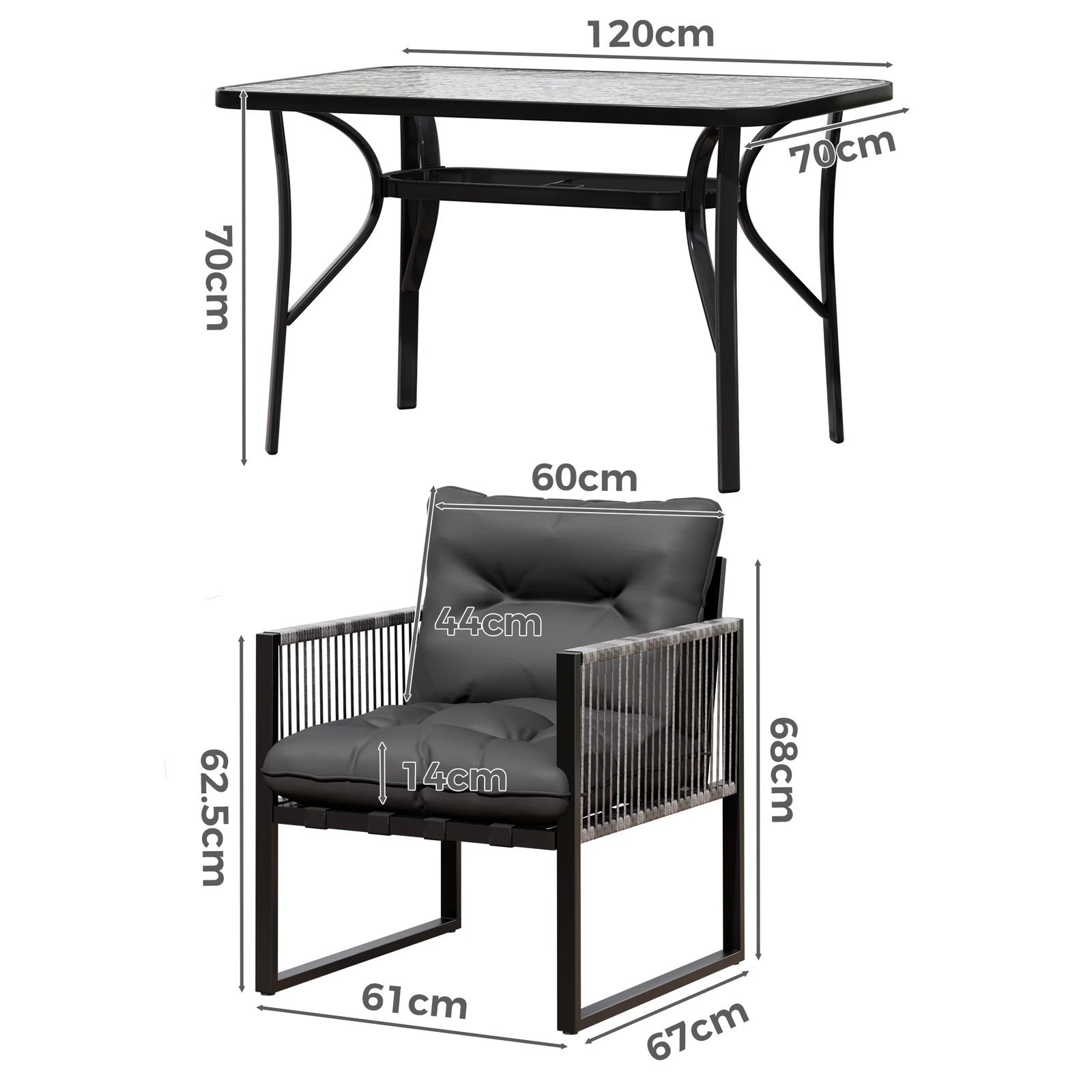 5 Alfordson Outdoor Dining Table Lounge Chairs Set Glass Patio Furniture Wicker - Grey, 5 of 10