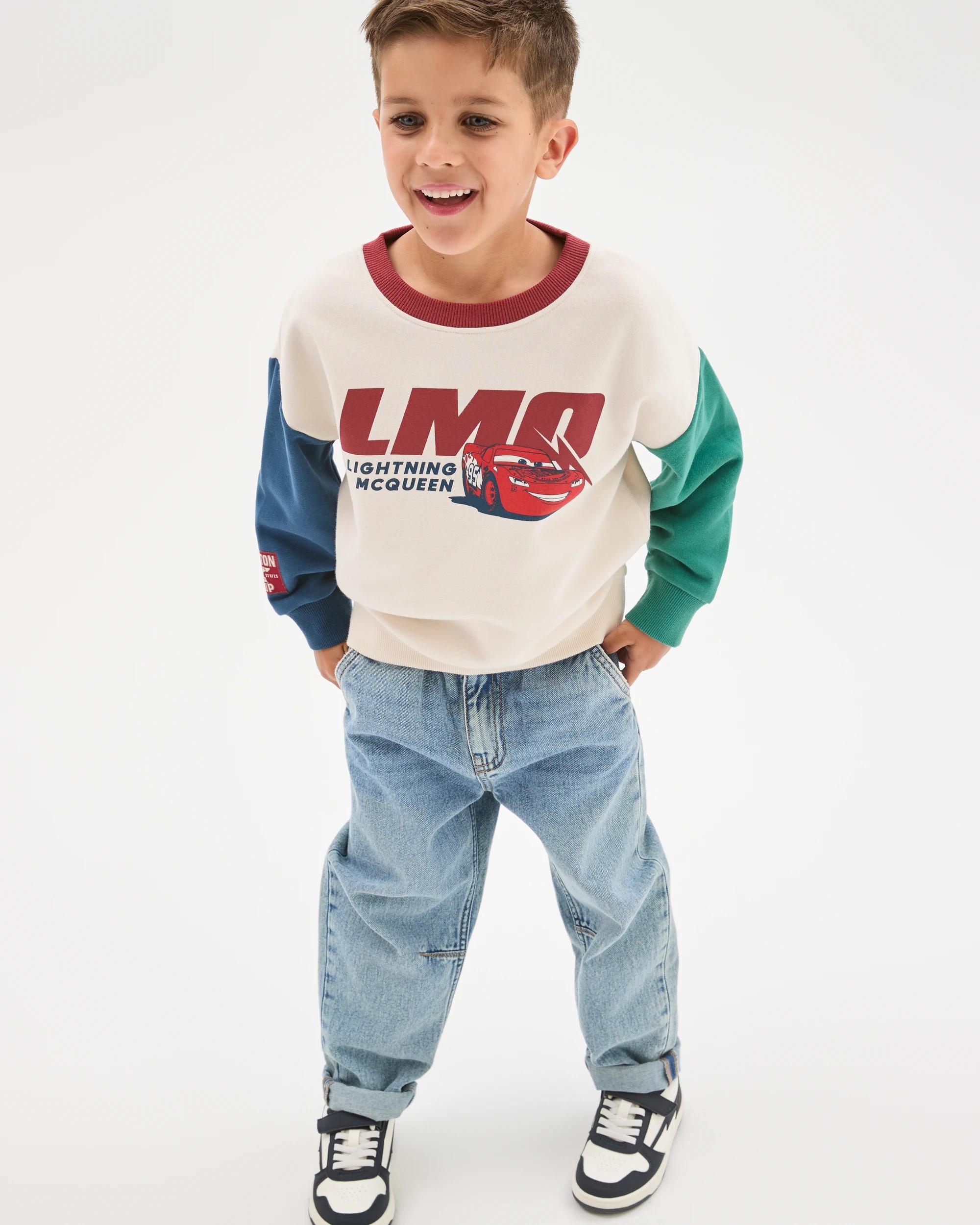 2 Disney Pixar Cars Australian Cotton Blend Sweat Top COLOUR BLOCK, 2 of 6