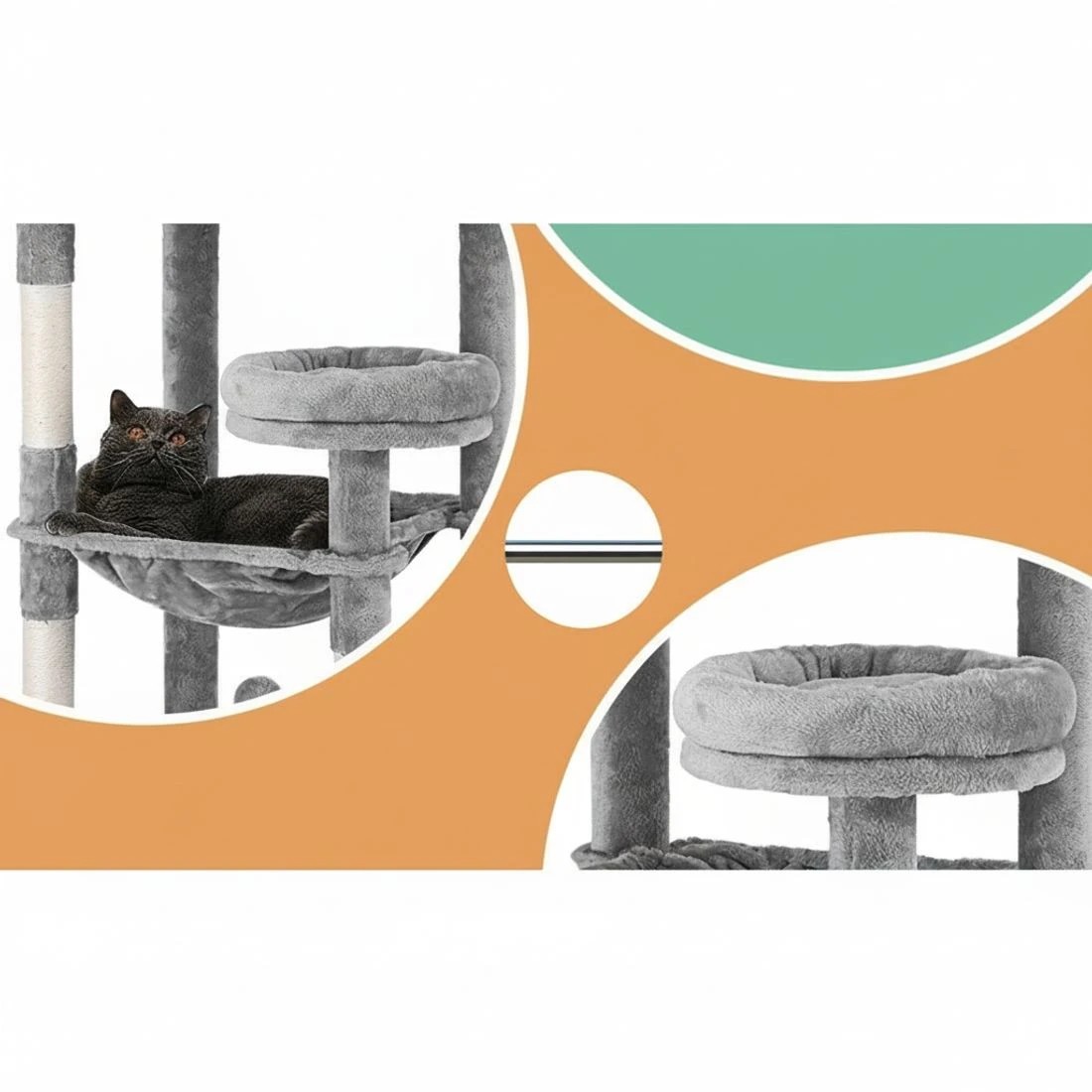 5 i.Pet Cat Tree 143cm Tower Scratching Post Trees Scratcher Condo House Grey - Grey, 5 of 5